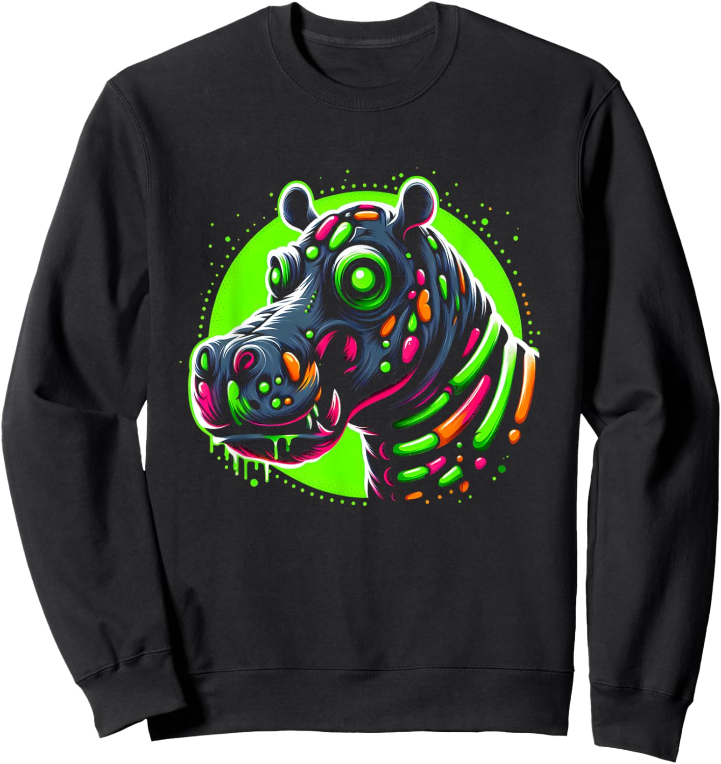 Zombie Hippo Hippopotamus Halloween Horror Skeleton Creepy Sweatshirt - Sweatshirt | Black