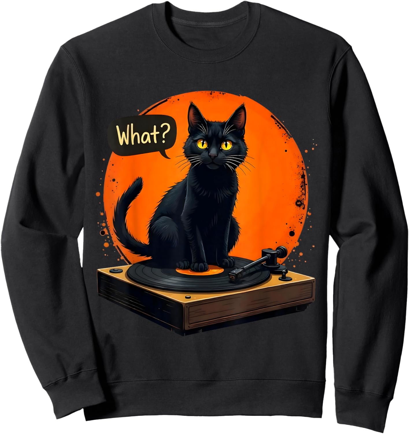 Vinyl Record Black Cat Sitting on Platinum Man Woman , Black, S Sweatshirt - Sweatshirt | Black