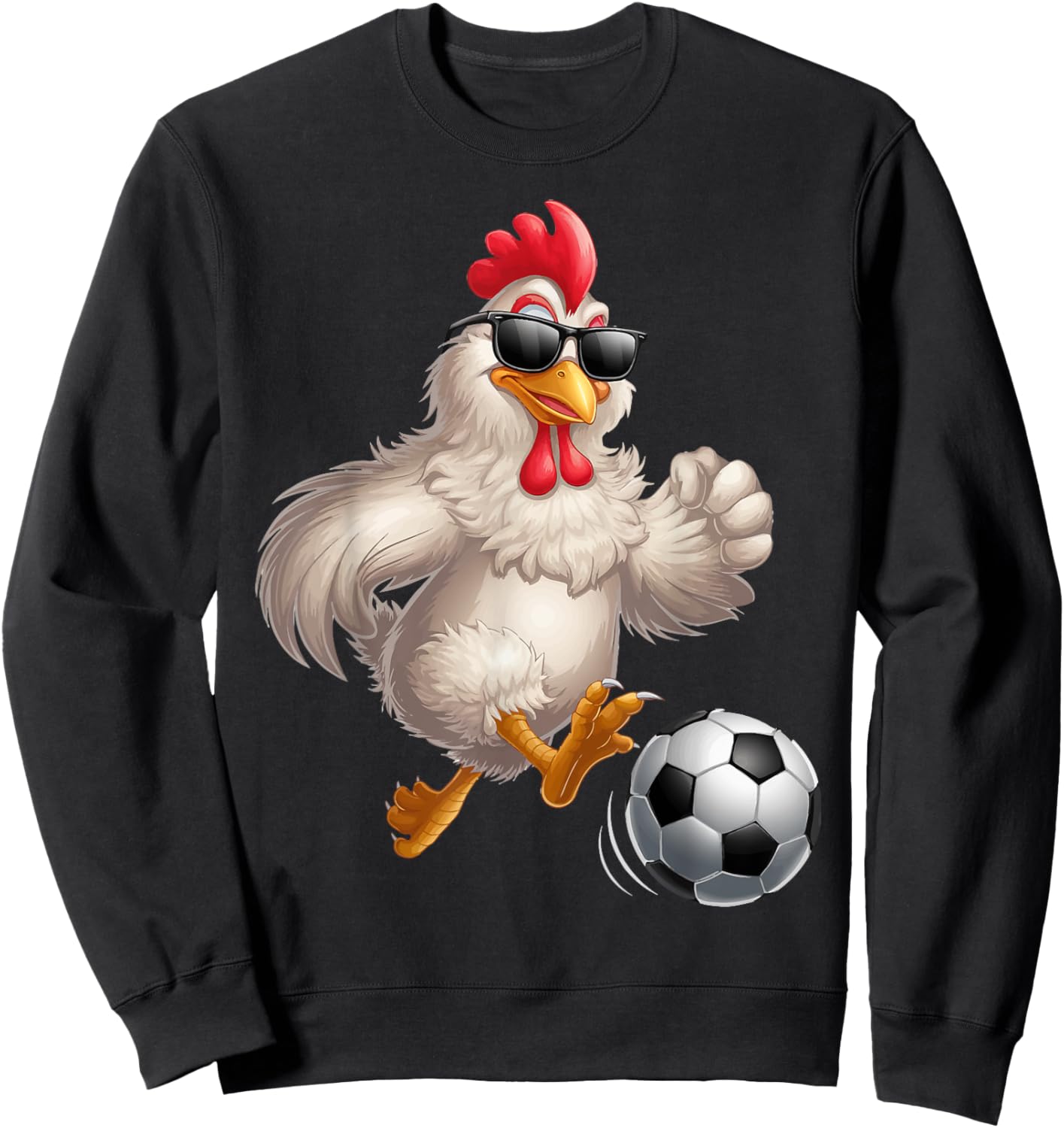 Funny Soccer Graphic Chicken Wearing Sunglasses Soccer Sweatshirt - Sweatshirt | Black