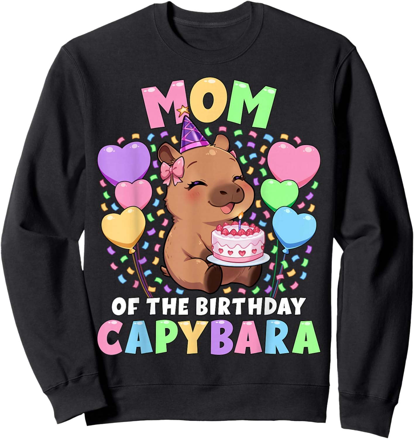 Capybara Birthday Family | Mom of The Birthday Capybara Sweatshirt - Sweatshirt | Black