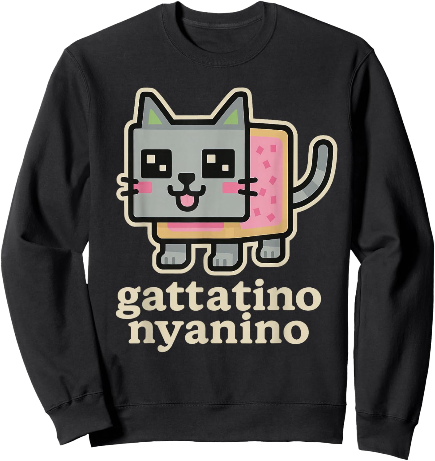 Gattatino Nyanino - Funny Cat Brainrot Gamer Teen Slang Meme Sweatshirt - Sweatshirt | Black