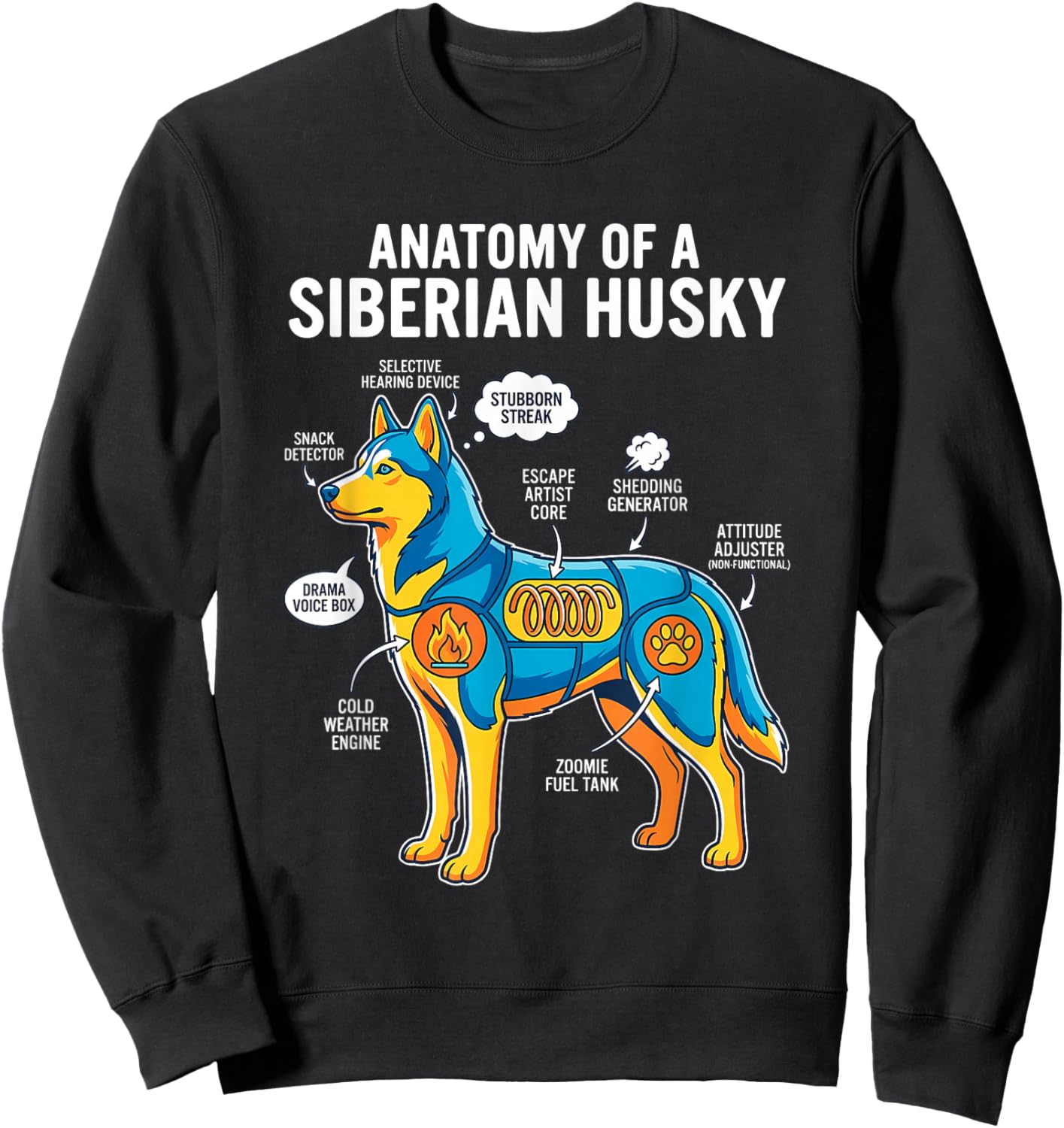 Siberian Husky Anatomy Diagram Sweatshirt - Sweatshirt | Black