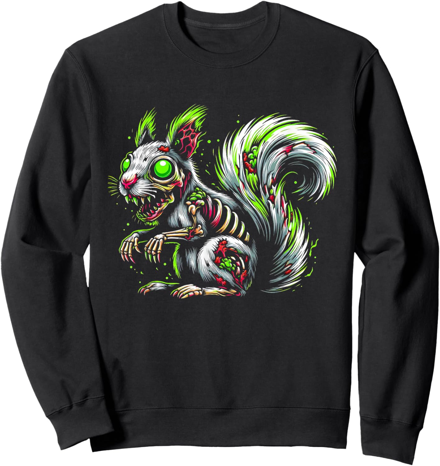 Zombie Squirrel Dark Halloween Horror Skeleton Creepy Gifts Sweatshirt - Sweatshirt | Black