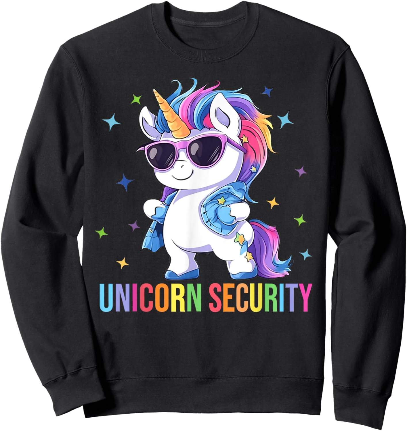 Birthday Party Dad Mom Daughter Costume Unicorn Security Sweatshirt - Sweatshirt | Black