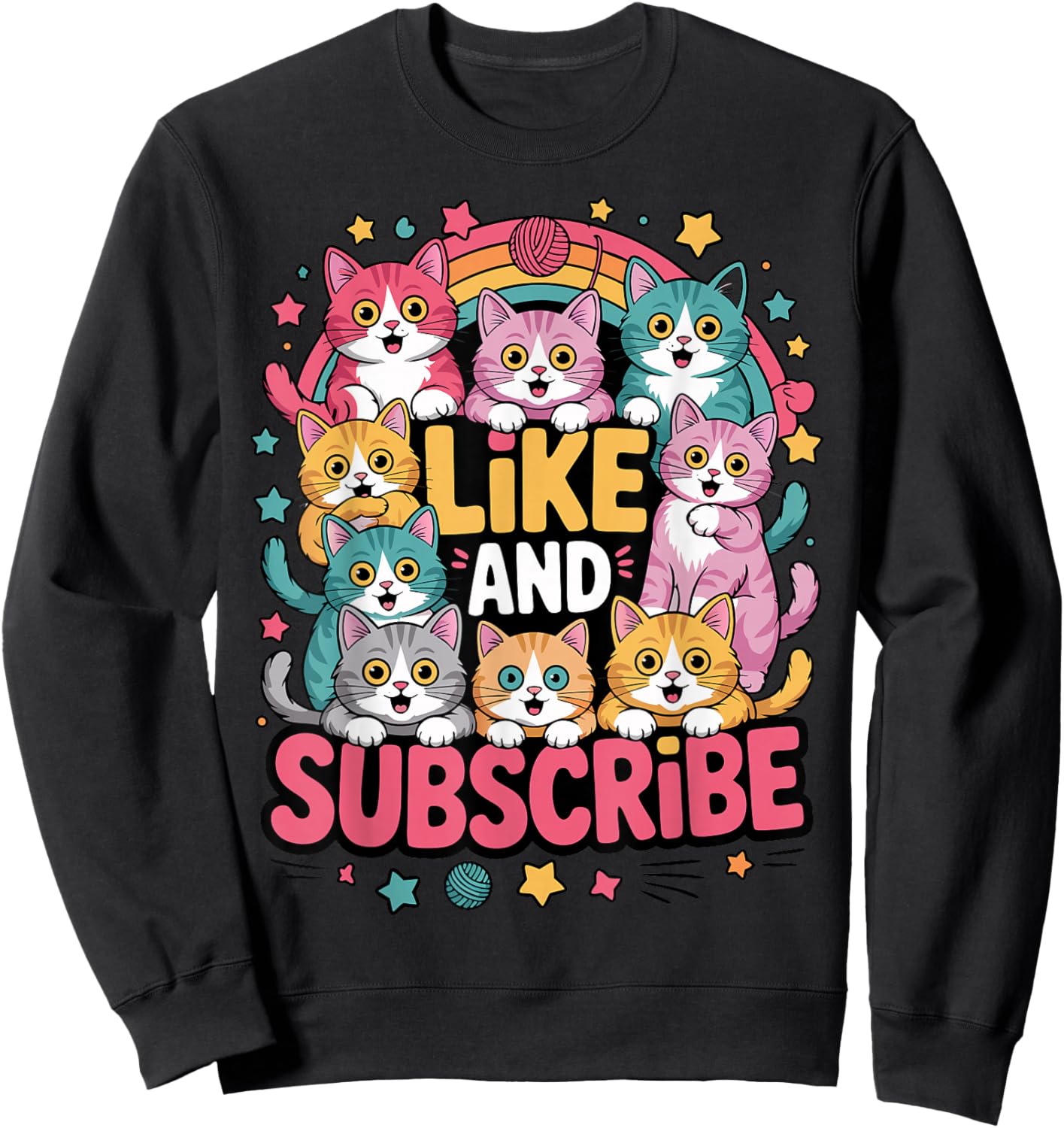 Like and Subscribe Cat Sweatshirt - Sweatshirt | Black