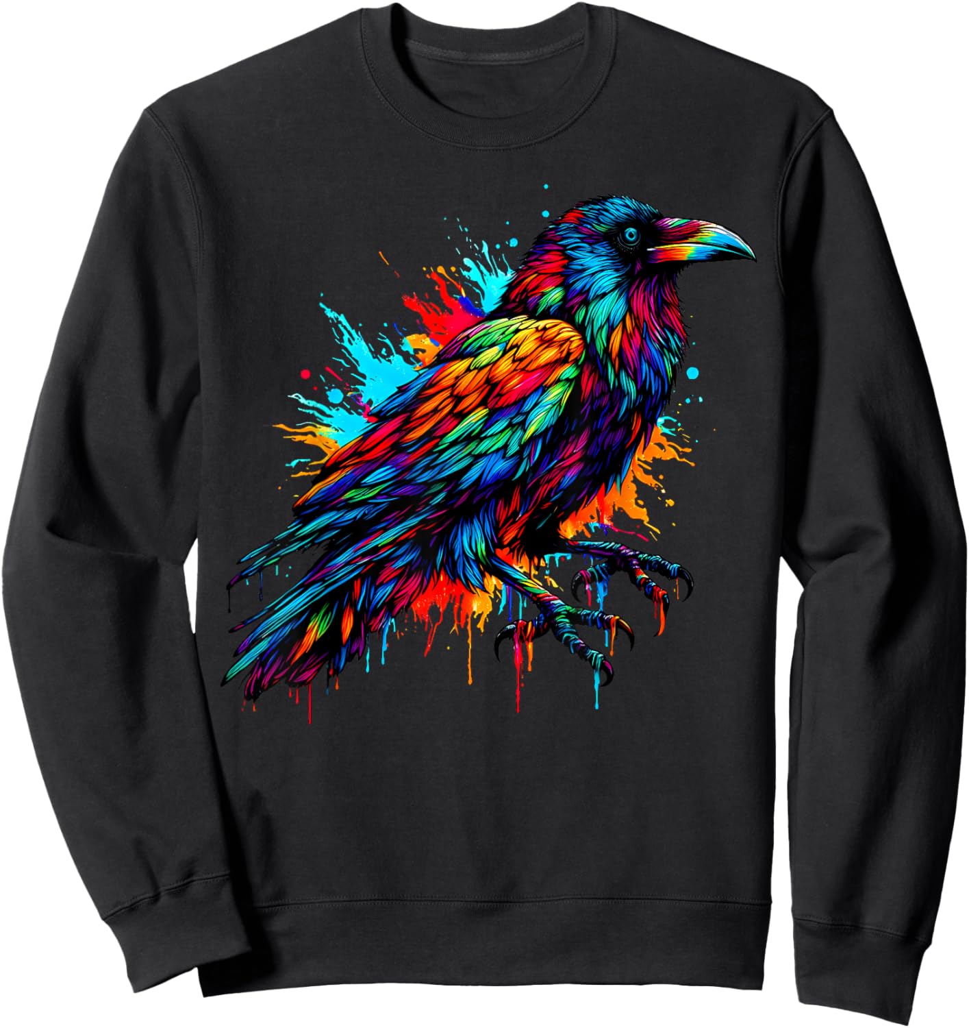 Cool Crow Bird Spirit Animal Illustration Tie Dye Art Sweatshirt - Sweatshirt | Black