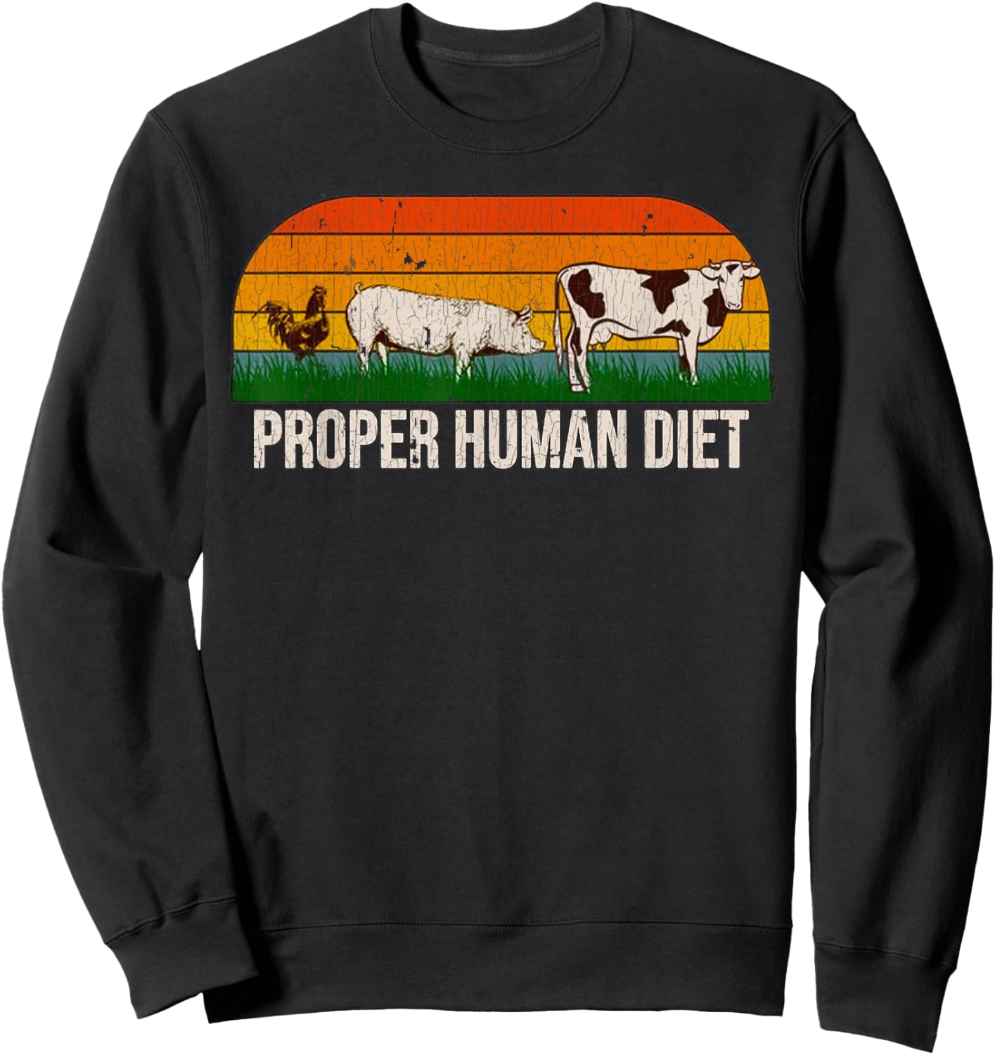 Vintage Proper Human Diet , Small, Black Sweatshirt - Sweatshirt | Black