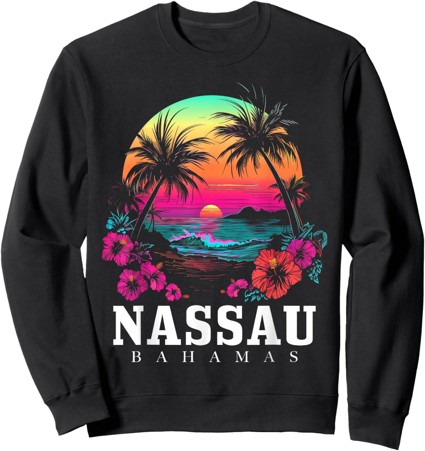 Nassau Bahamas Hibiscus Flowers Beach Surfer Souvenir Sweatshirt - Sweatshirt | Black