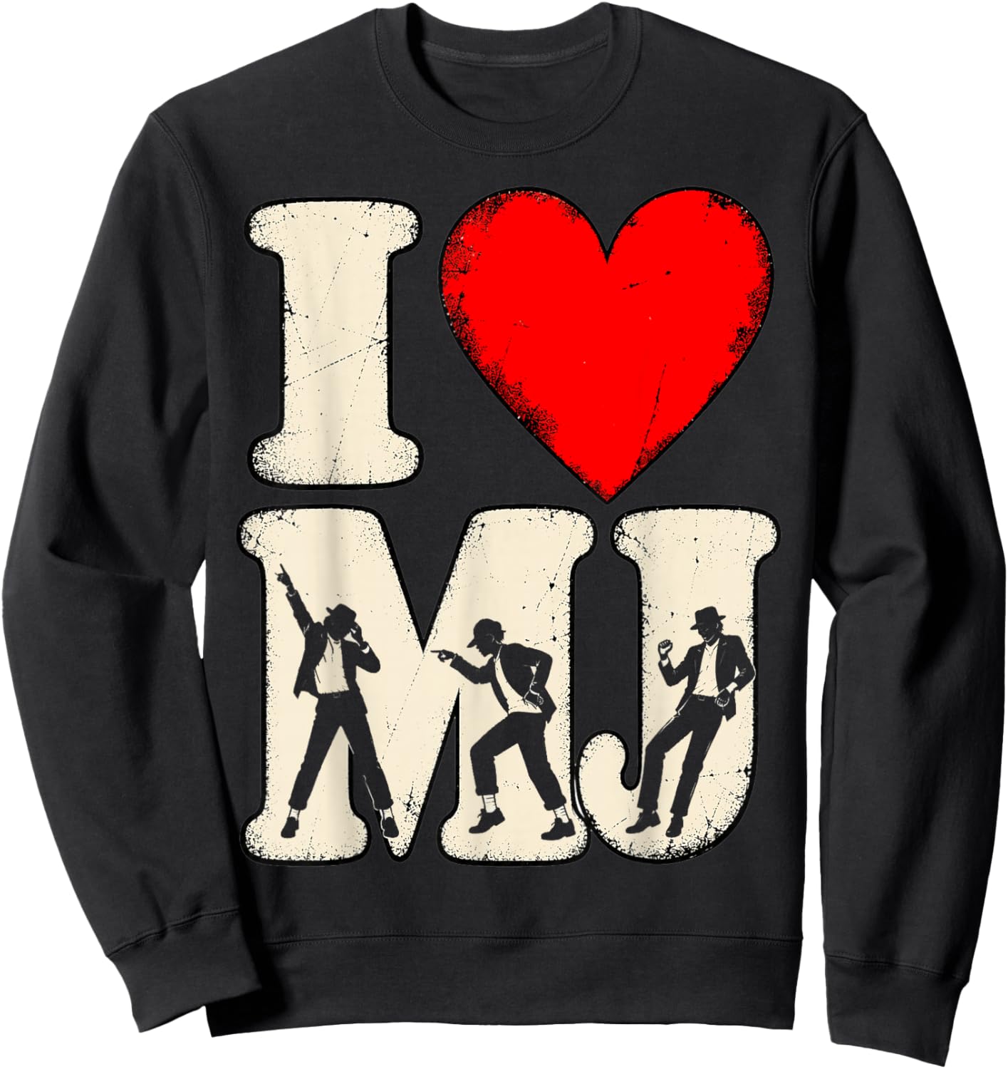 I Love MJ Vintage Fan Merch Red Heart Sweatshirt - Sweatshirt | Black