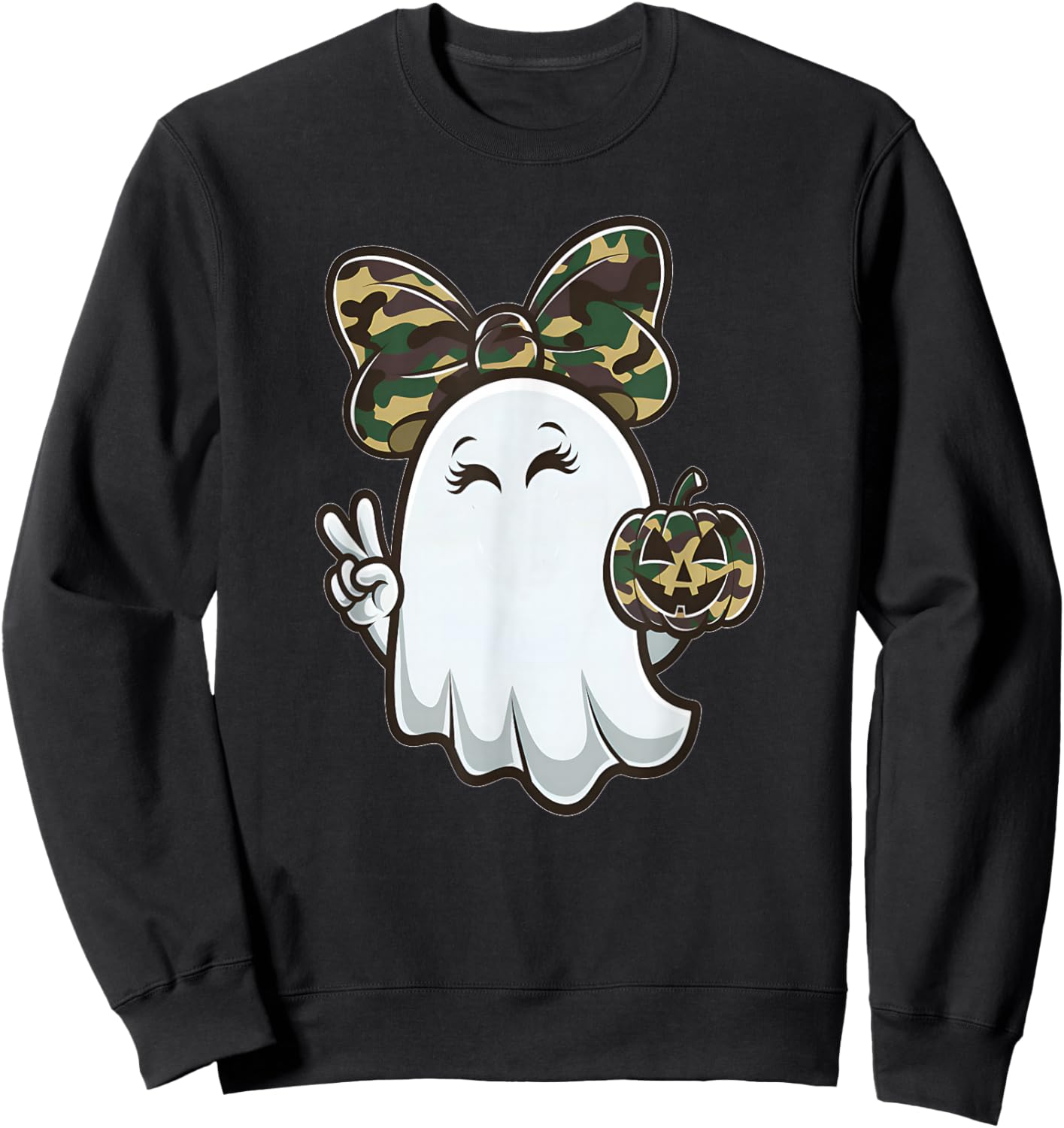 Funny Hello Hunting Season Halloween Camouflage Camo Ghost Sweatshirt - Sweatshirt | Black