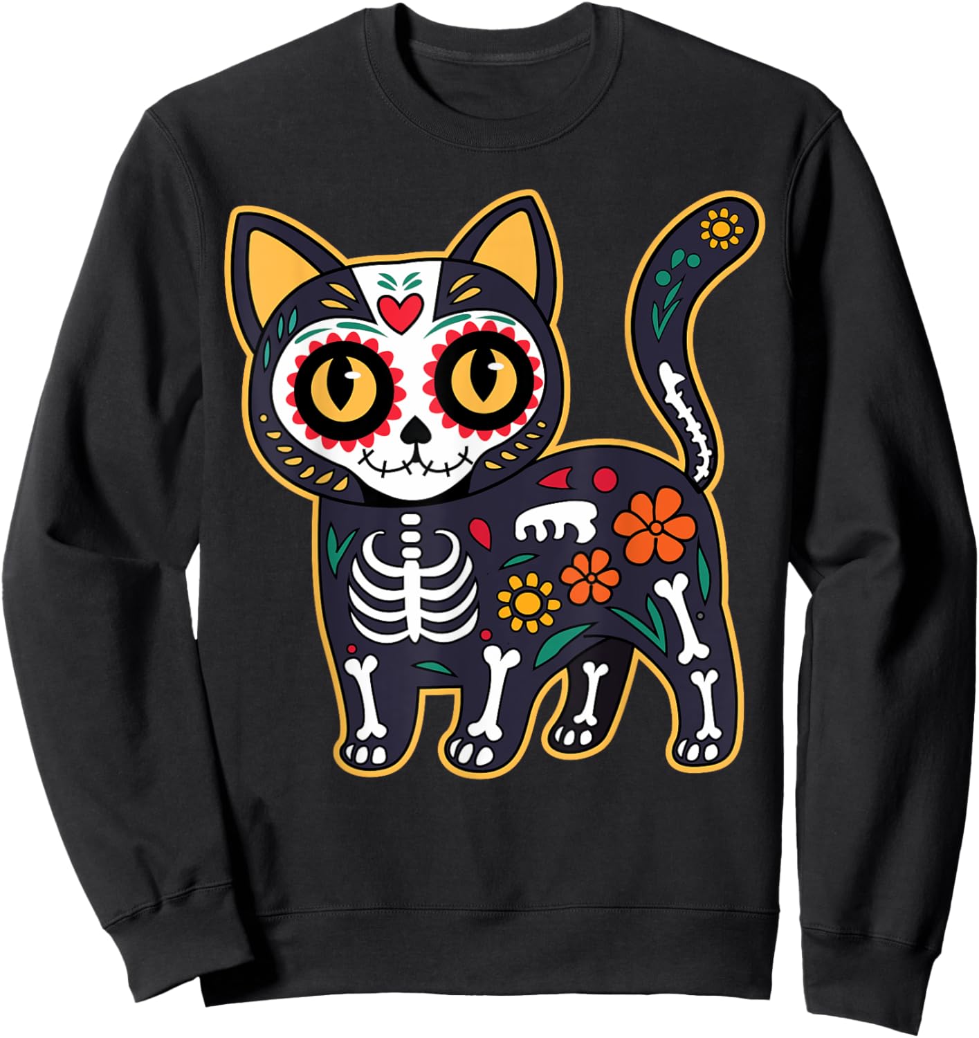 Sugar Skull Cat Halloween Dia De Los Muertos Day of Dead Men Women Kids Sweatshirt - Sweatshirt | Black