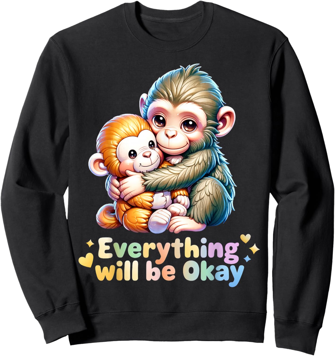 Cute Baby Monkey Punch Everything Will Be Okay Punch Meme Sweatshirt - Sweatshirt | Black