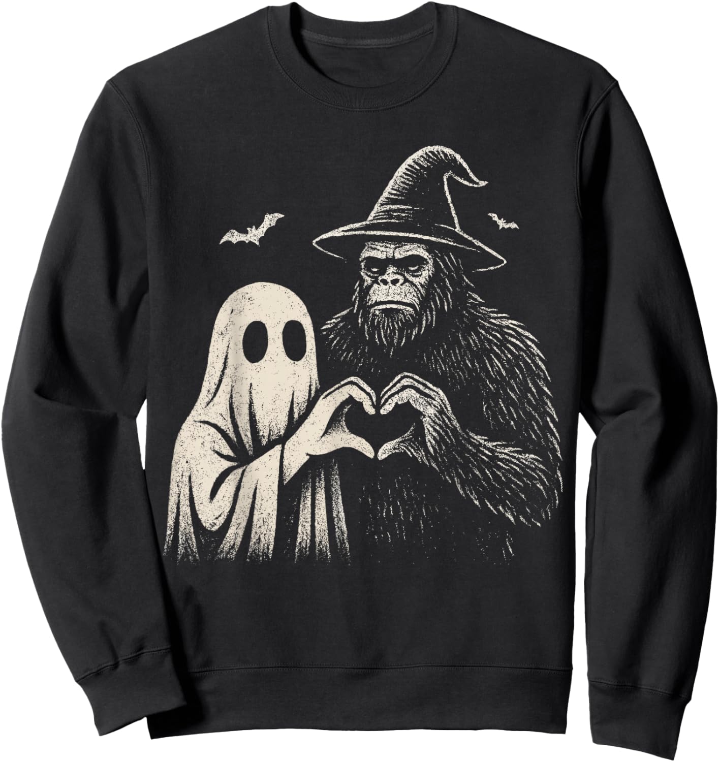 Sasquatch Ghost Love Hand Sign Bigfoot Halloween Men Spooky Sweatshirt - Sweatshirt | Black