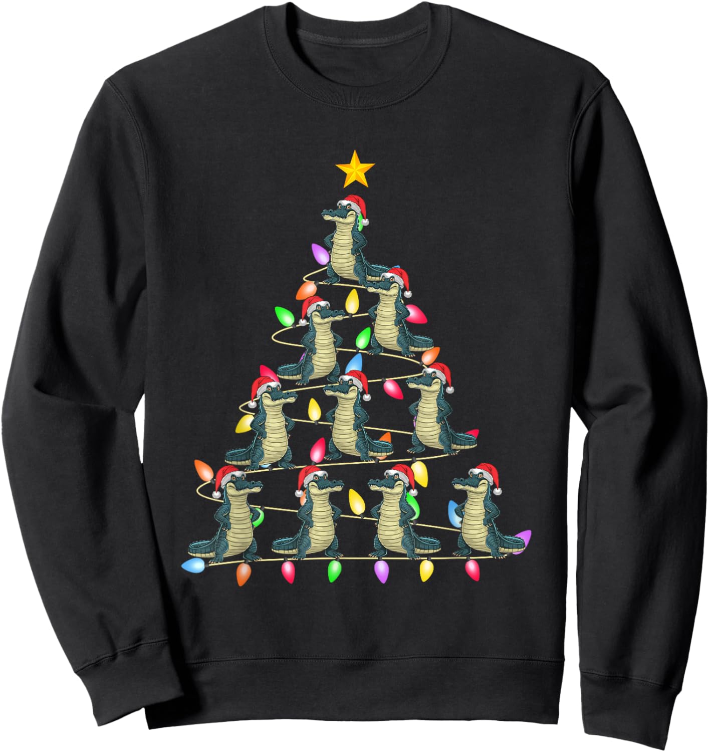 Christmas Tree Lights Men Women Santa Alligator Xmas PJs Sweatshirt - Sweatshirt | Black