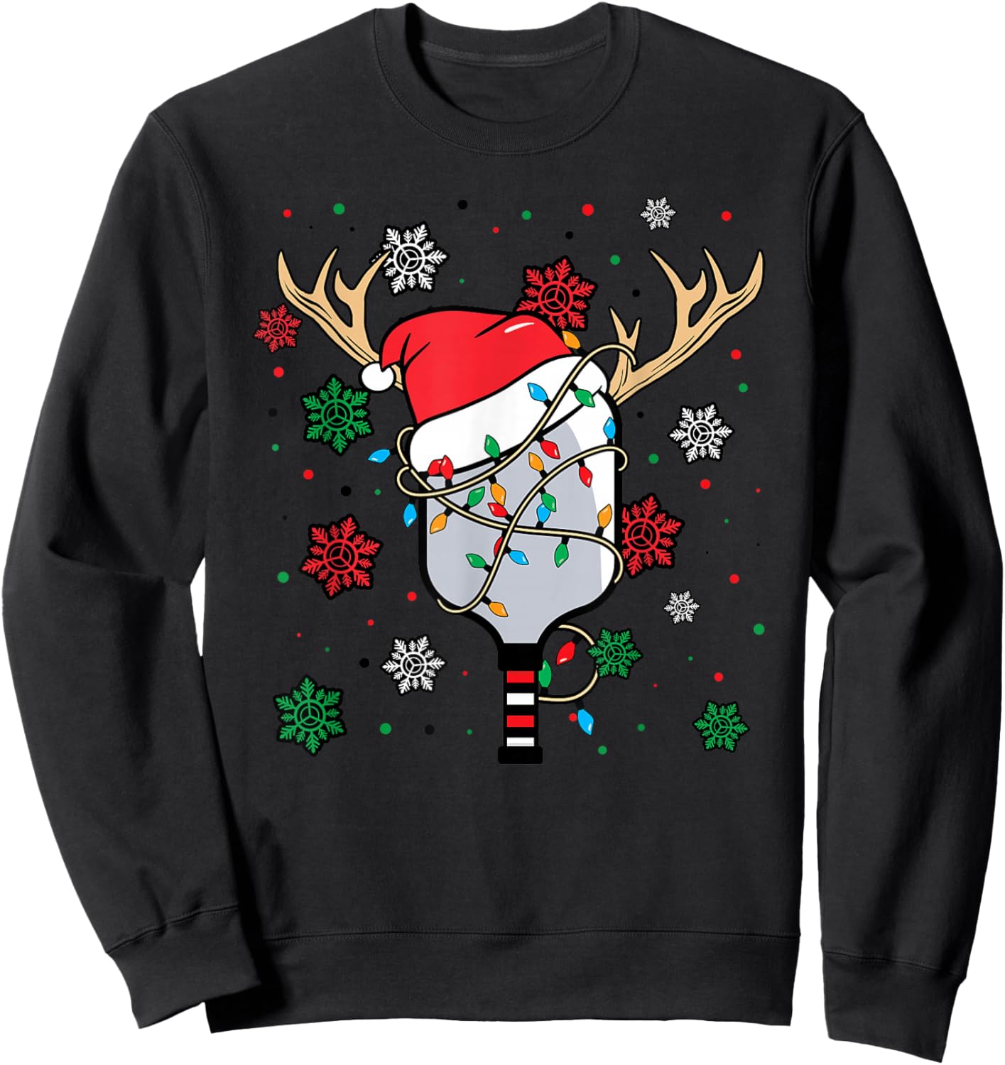 Christmas Pickleball Paddle Reindeer Santa Hat Xmas Costume Sweatshirt - Sweatshirt | Black