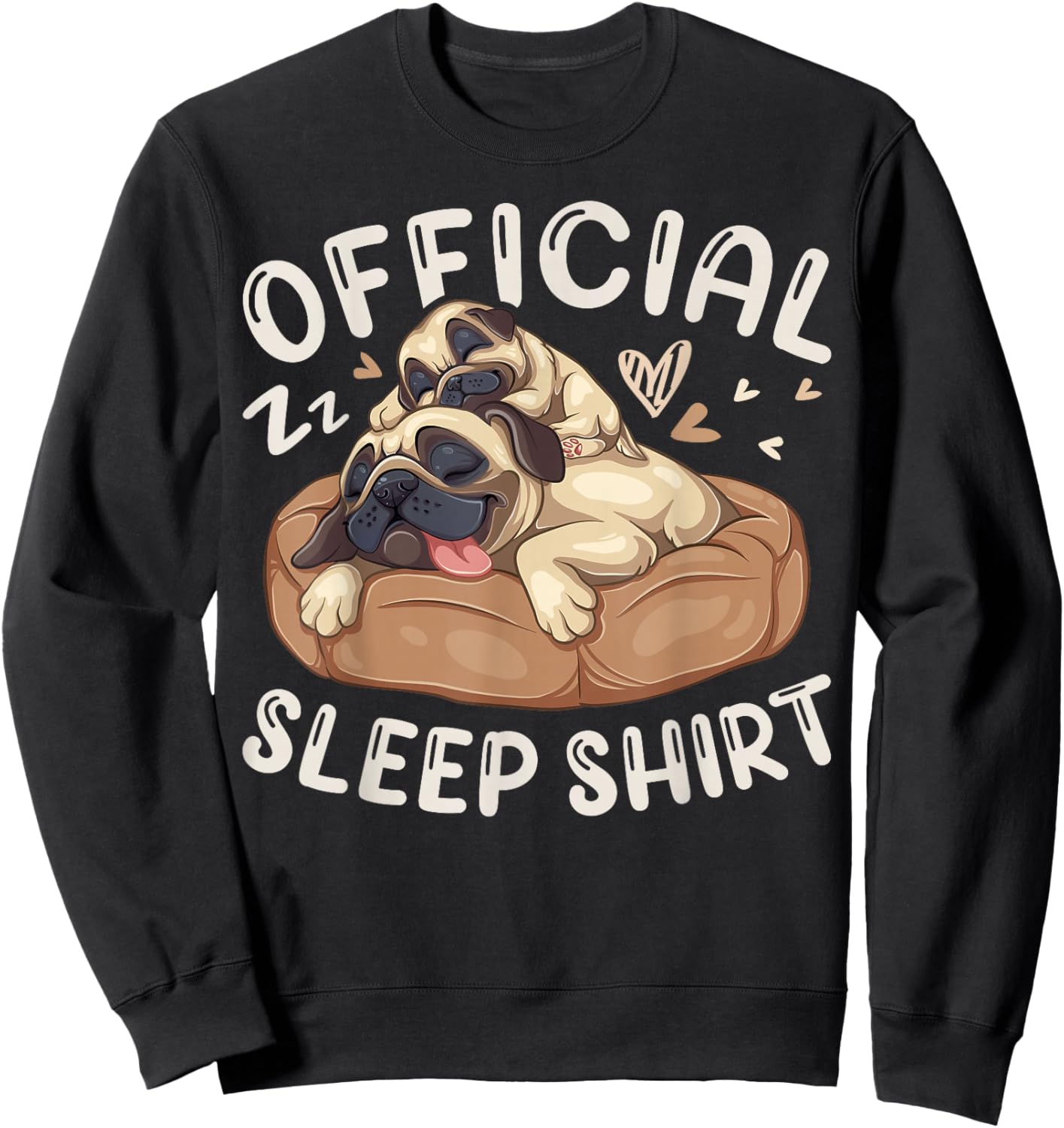 Official Sleep Shirt, Pug Dog with Puppy Sweatshirt - Sweatshirt | Black