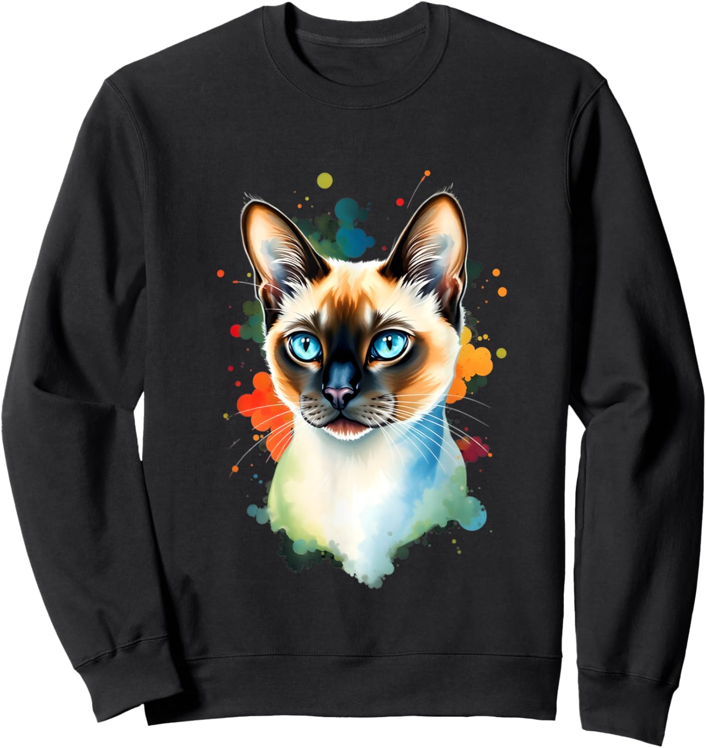 Pop Art Watercolor Siamese Cat Artistic Color Splash Design Men Women Kids Sweatshirt - Sweatshirt | Black