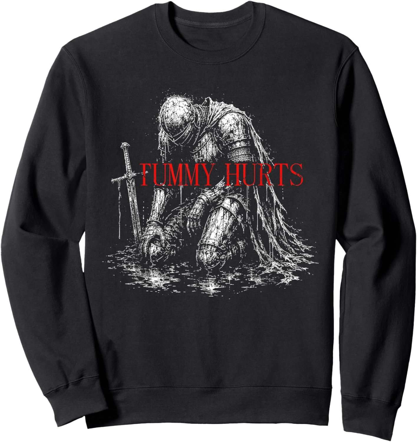 Tummy Hurts Funny Medieval Knight Dark Humor Art Sweatshirt - Sweatshirt | Black