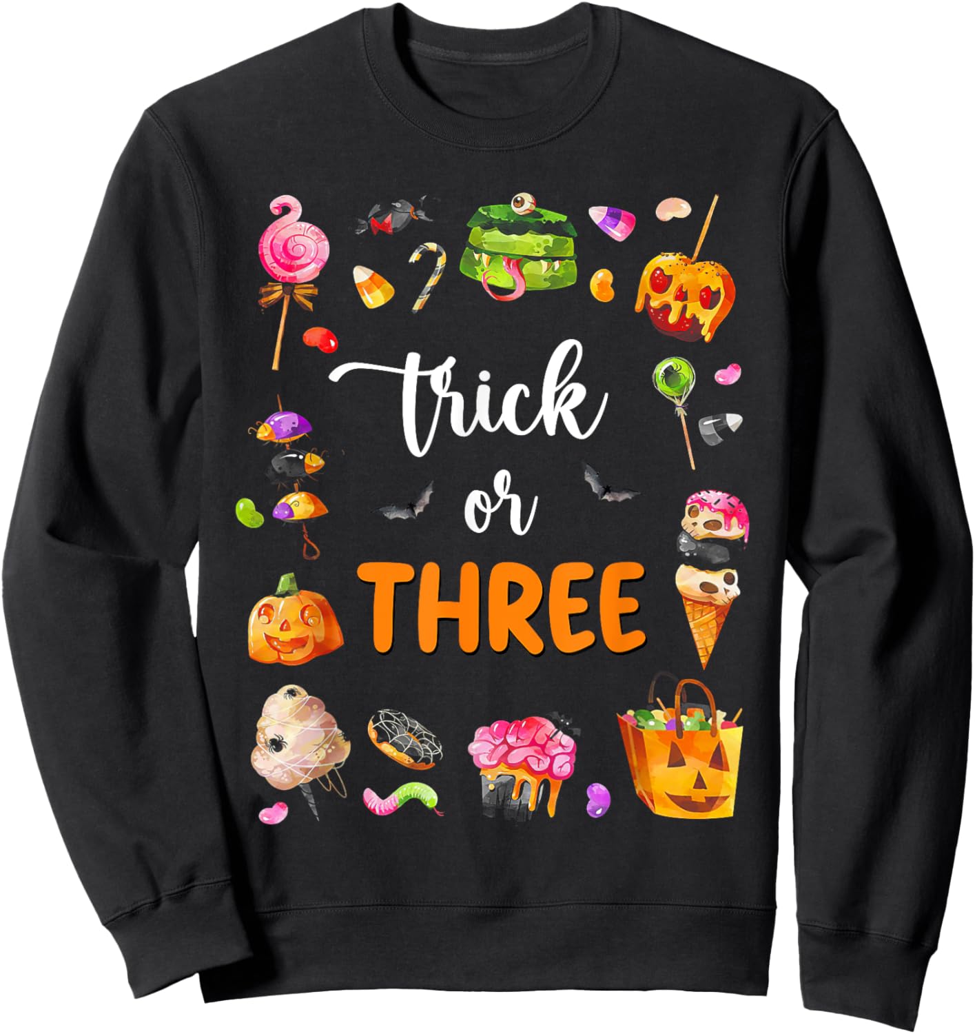 Trick Or Three Halloween Theme 3rd Birthday Boy 3 Yrs Old Sweatshirt - Sweatshirt | Black