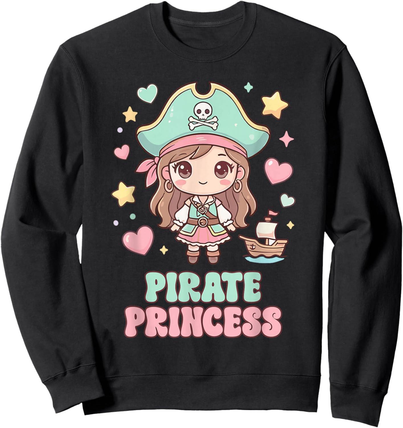 Pirate Princess Pastel Kawaii Chibi Anime Anime Pirate Girls Sweatshirt - Sweatshirt | Black