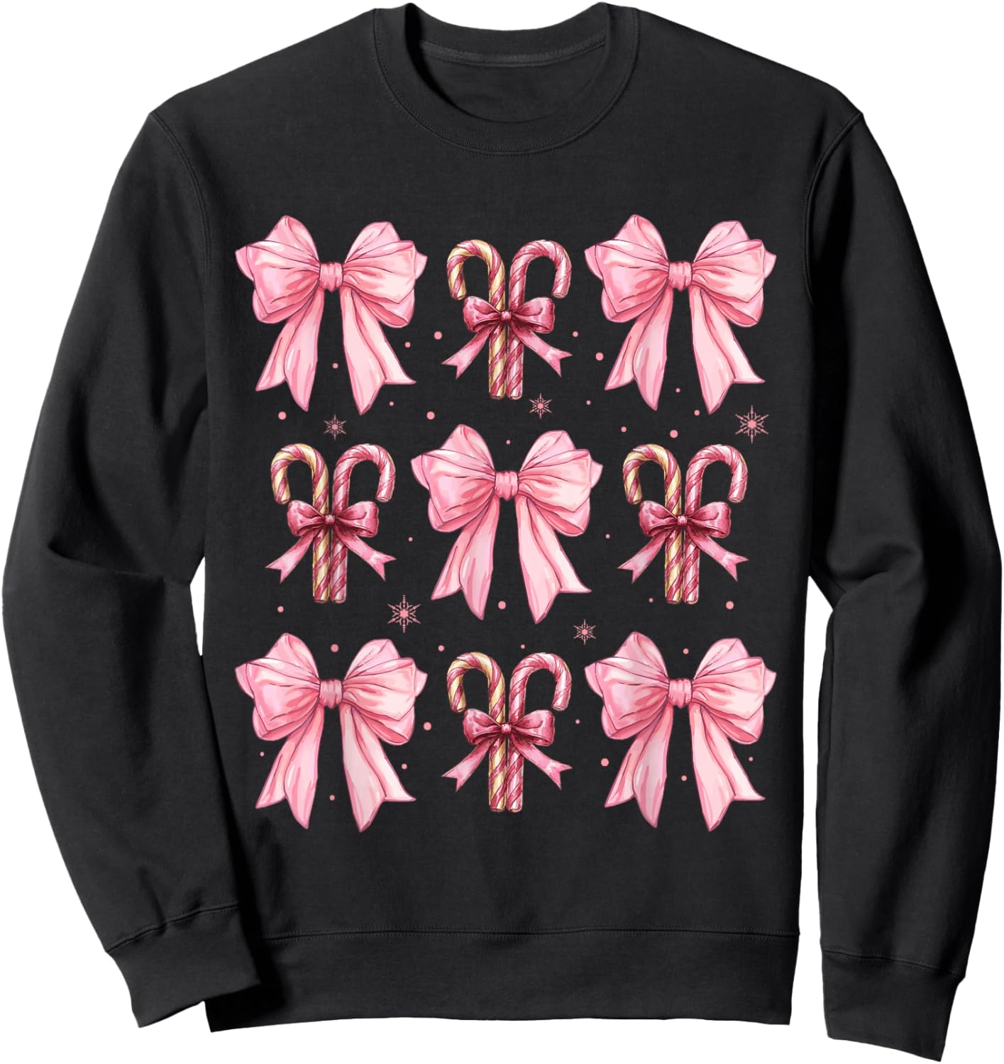Coquette Bow Candy Canes Christmas Women Girls Teen Pink Bow Sweatshirt - Sweatshirt | Black