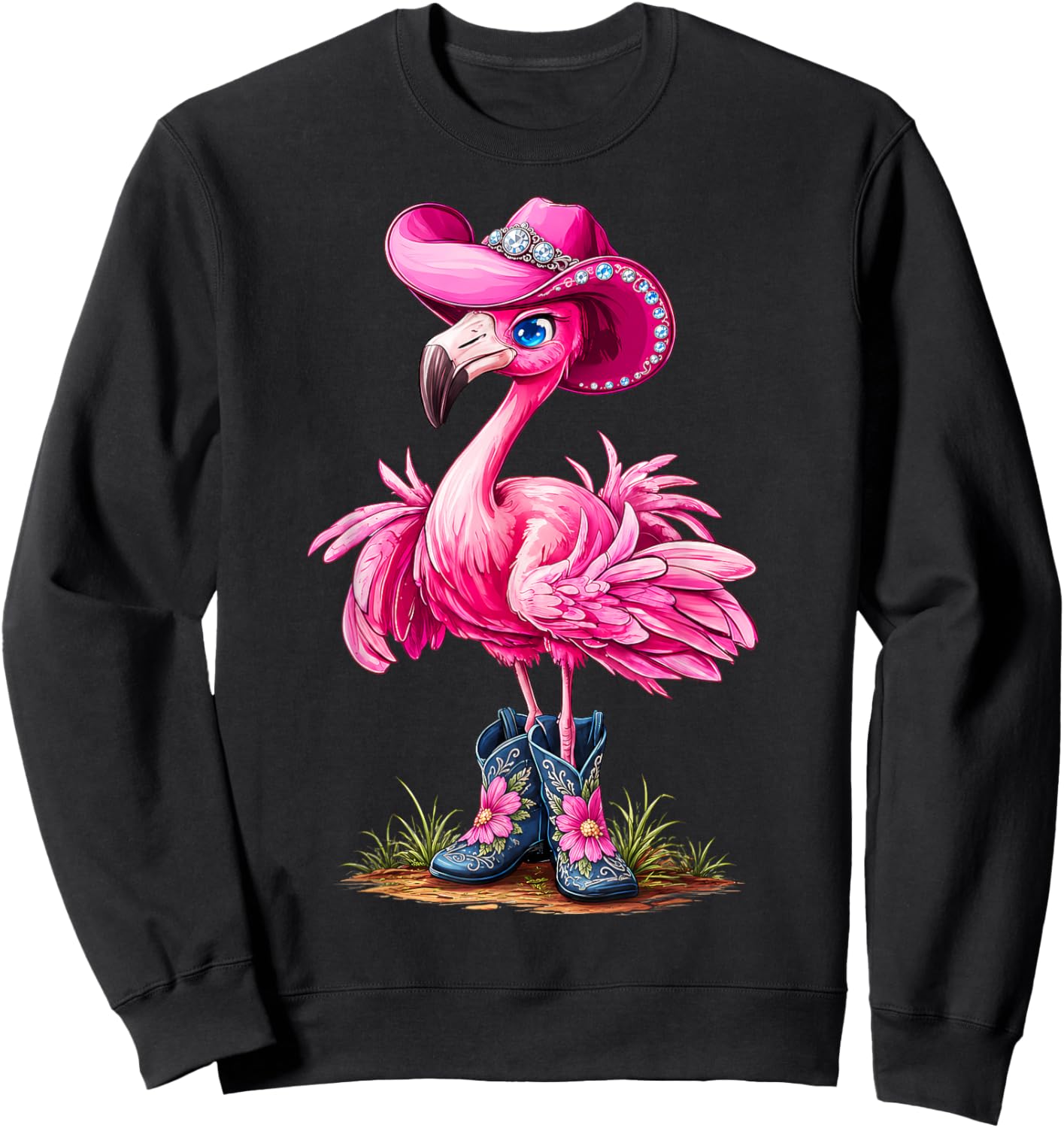 Pink Flamingo Tropical Bird Western Country Cowgirl Boots Sweatshirt - Sweatshirt | Black