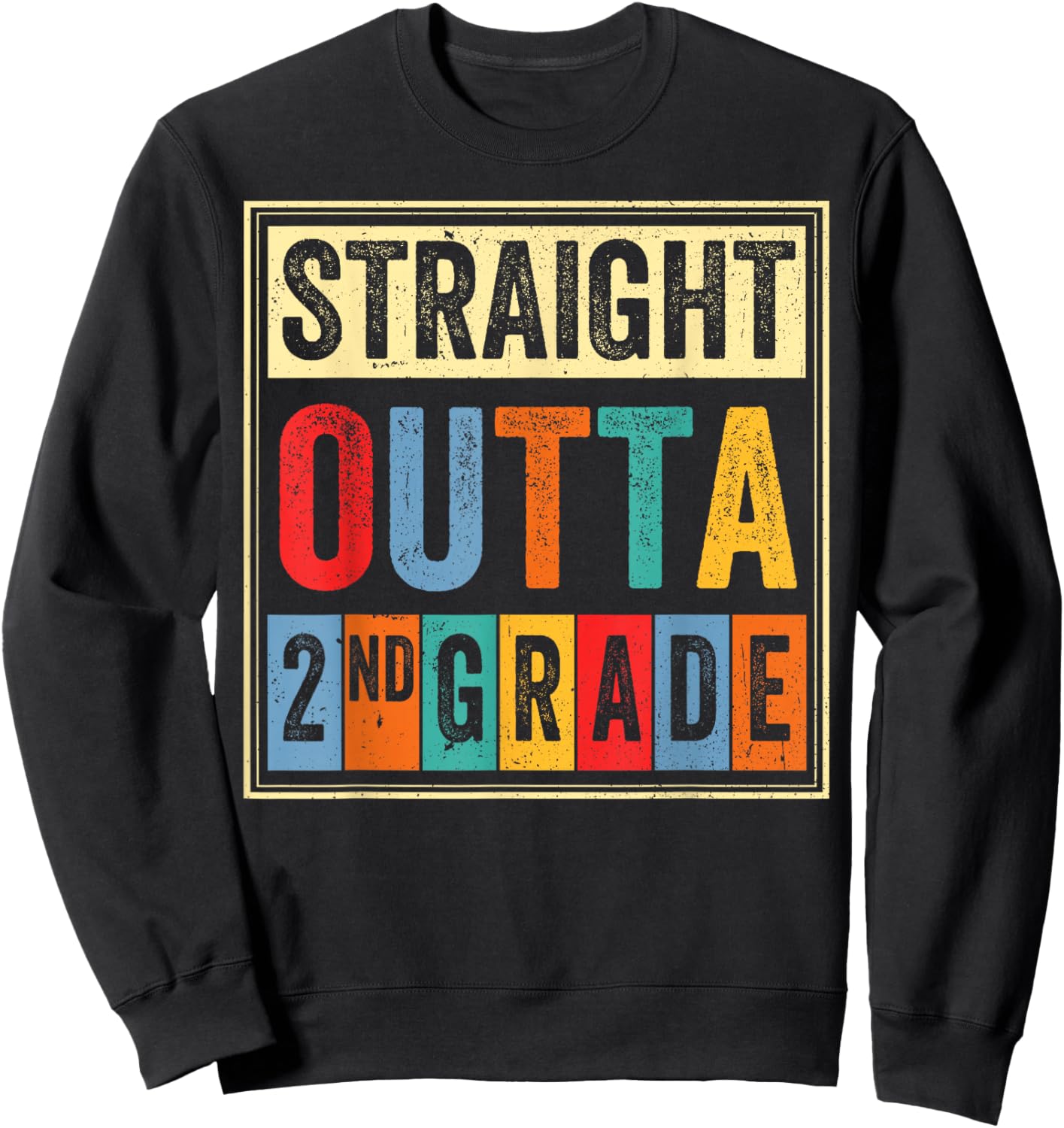 Straight Outta 2nd Grade Graduation Last Day of School Kids Sweatshirt - Sweatshirt | Black