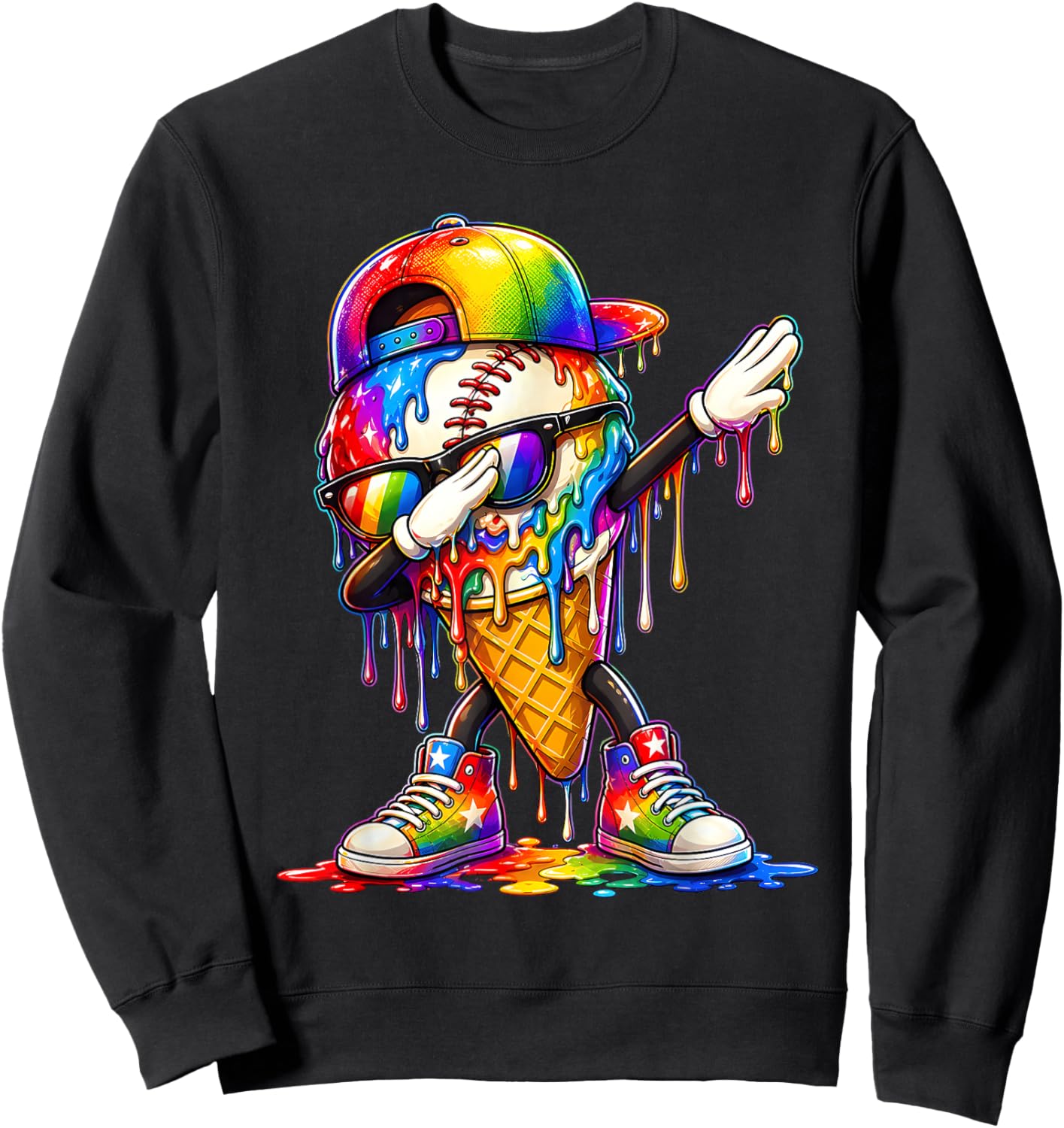 LGBT Rainbow Baseball Drip Pride Ice Cream Men Women Kid Sweatshirt - Sweatshirt | Black