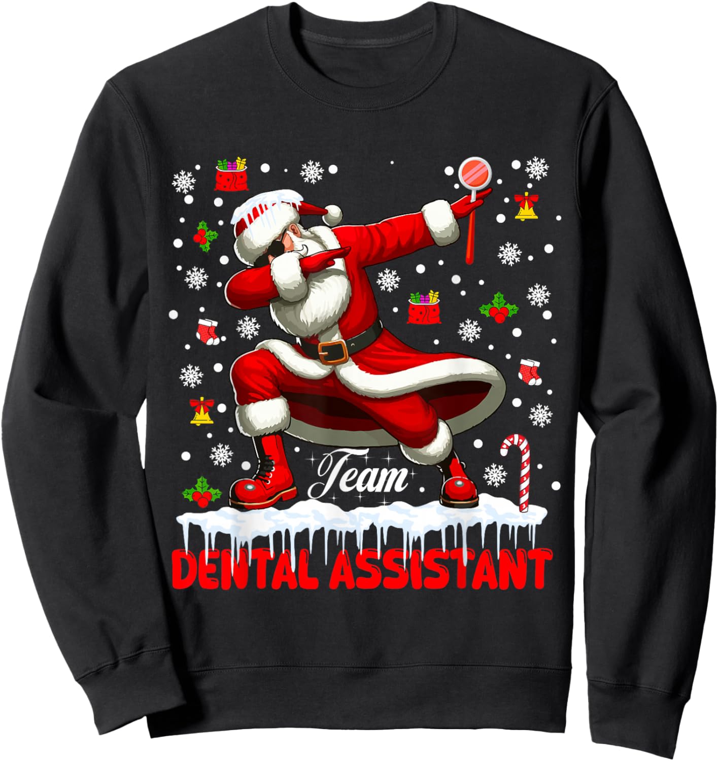 Team Dental Assistant Christmas Santa Dabbing Matching Job Sweatshirt - Sweatshirt | Black