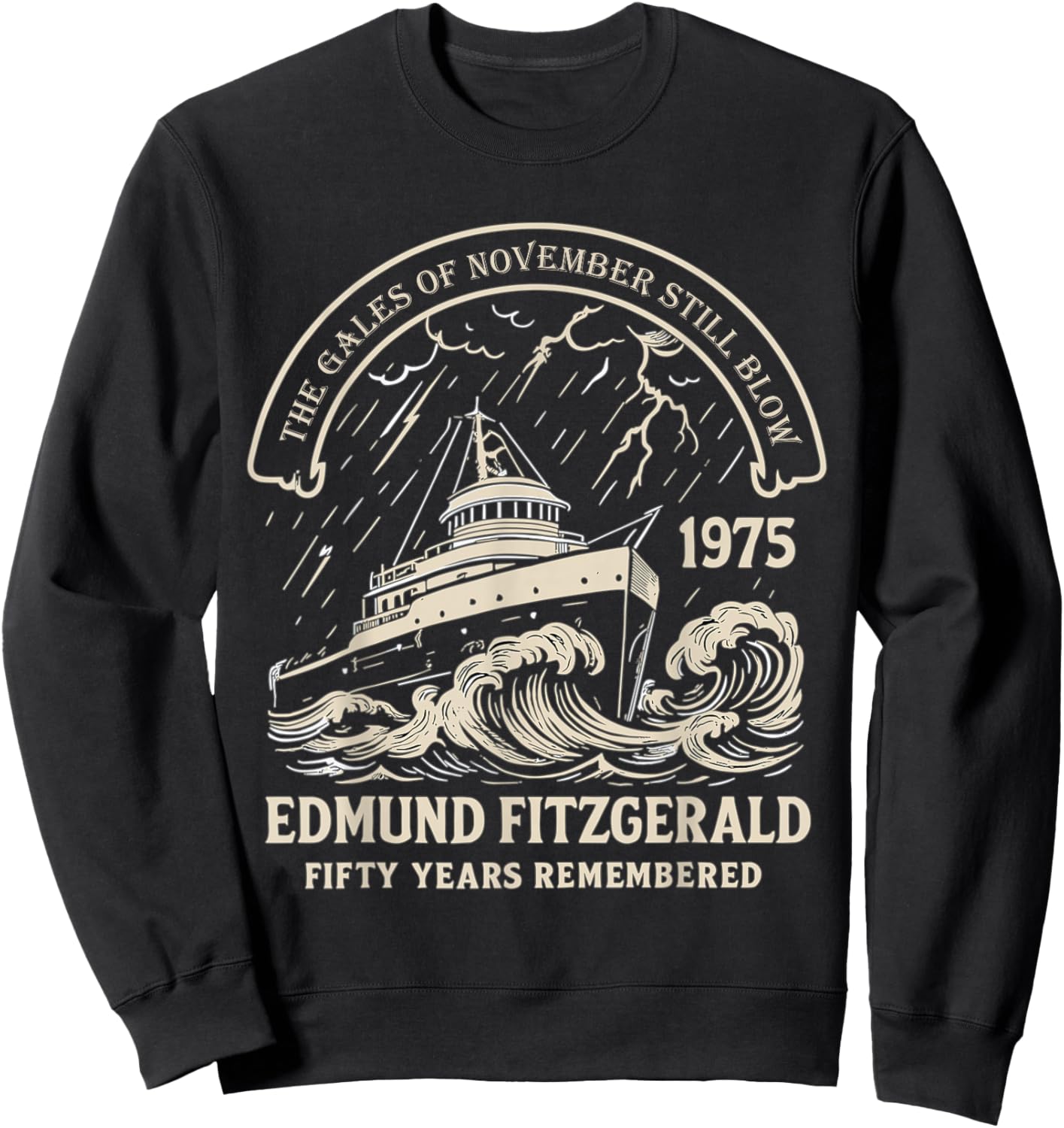 Edmund Fitzgerald 1975 Gales of November Memorial Sweatshirt - Sweatshirt | Black