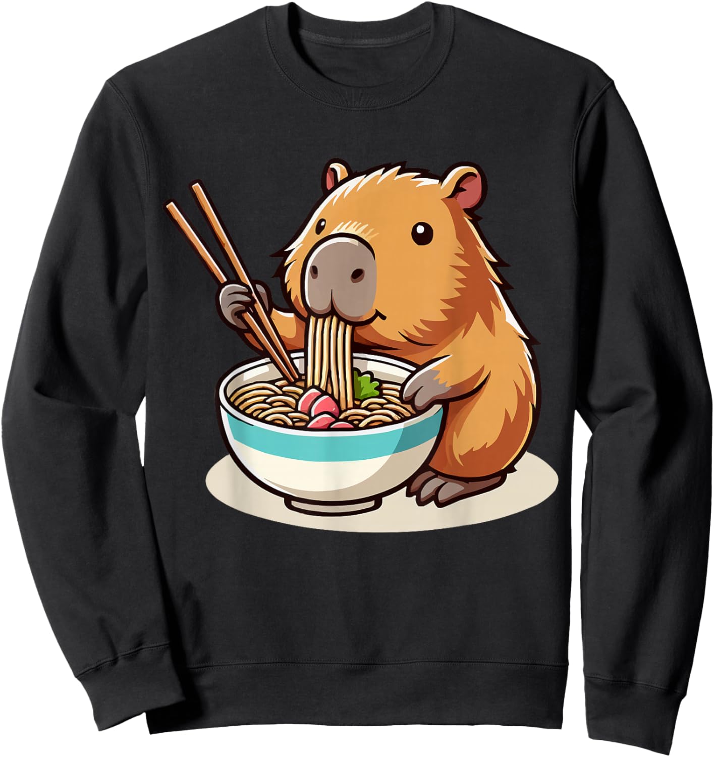 Kawaii Capybara Eating Ramen Noodles Cute Capybara Boy Girl Sweatshirt - Sweatshirt | Black