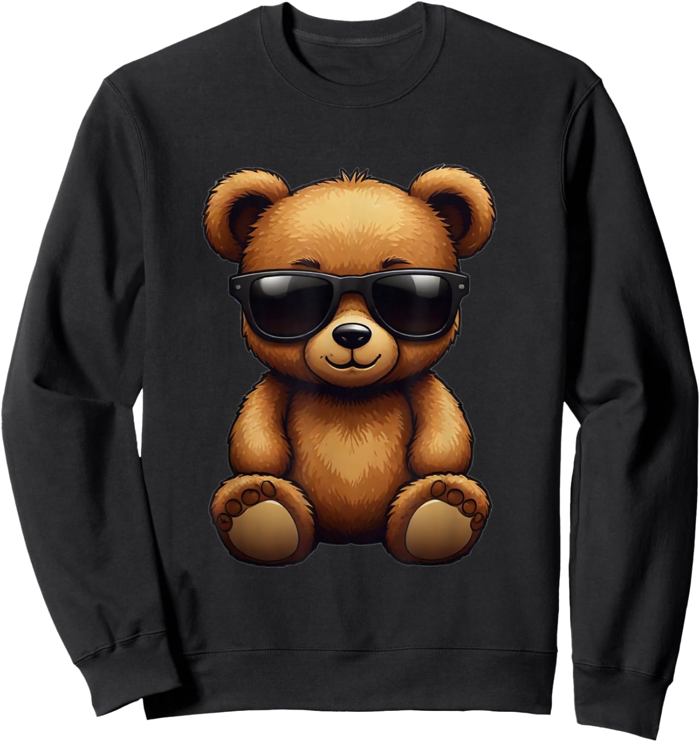 Cool Brown Bear Teddy Bear Wearing Sunglasses in Summer Sweatshirt - Sweatshirt | Black