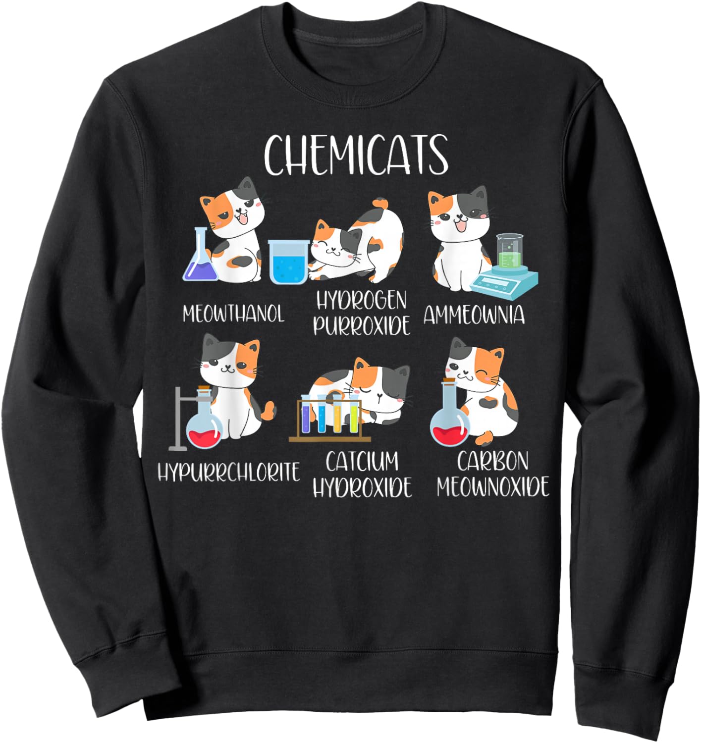 Cute Cats Scientist Science Teacher Cat Lover , -Adults, Black, Small, Short Sleeve Sweatshirt - Sweatshirt | Black