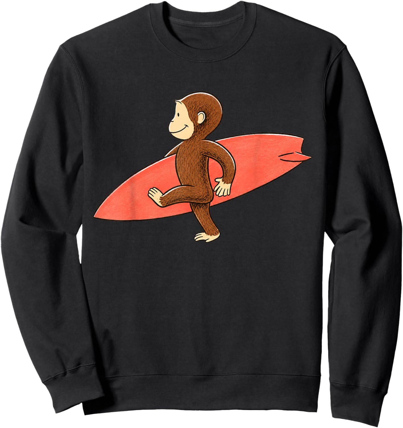 Cute Monkey Carrying Surfboard Beach Summer Sweatshirt - Sweatshirt | Black