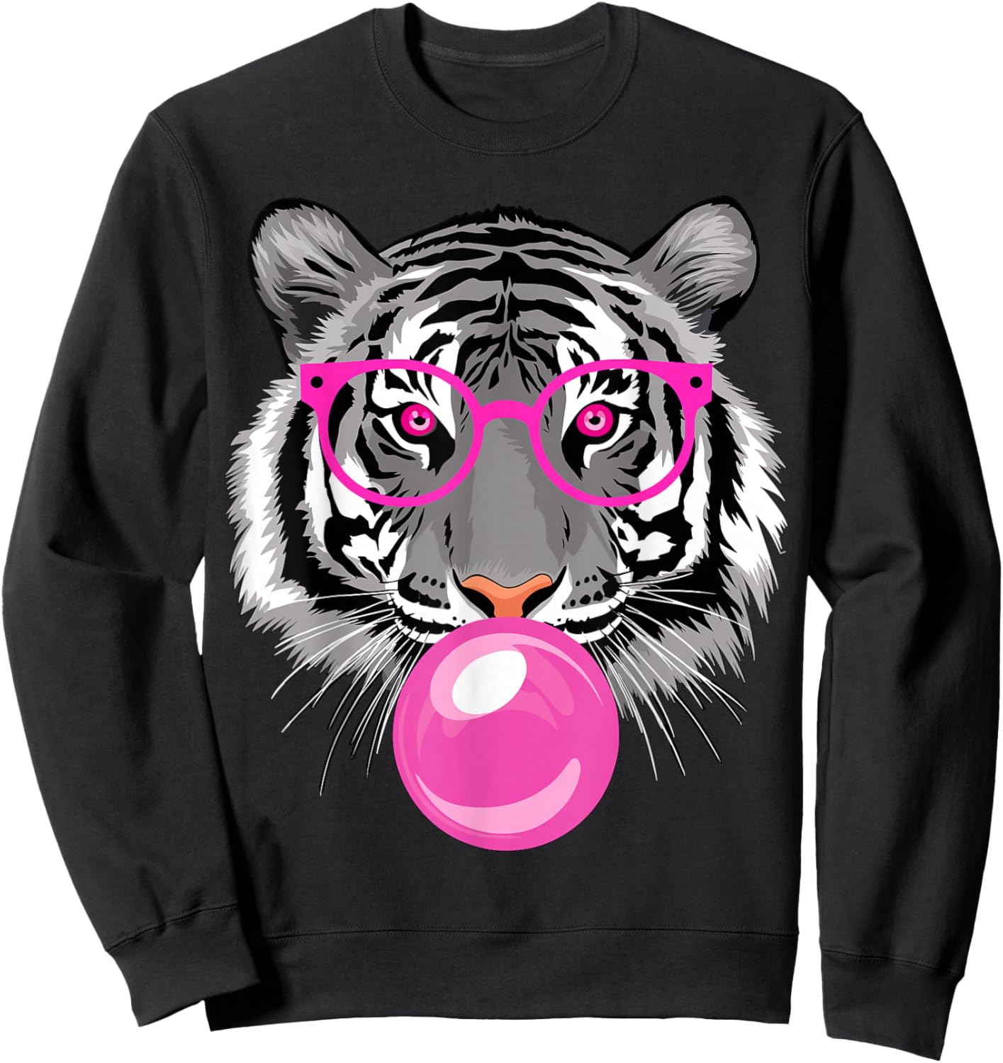 Tiger with Glasses and Bubble Gum Sweatshirt - Sweatshirt | Black