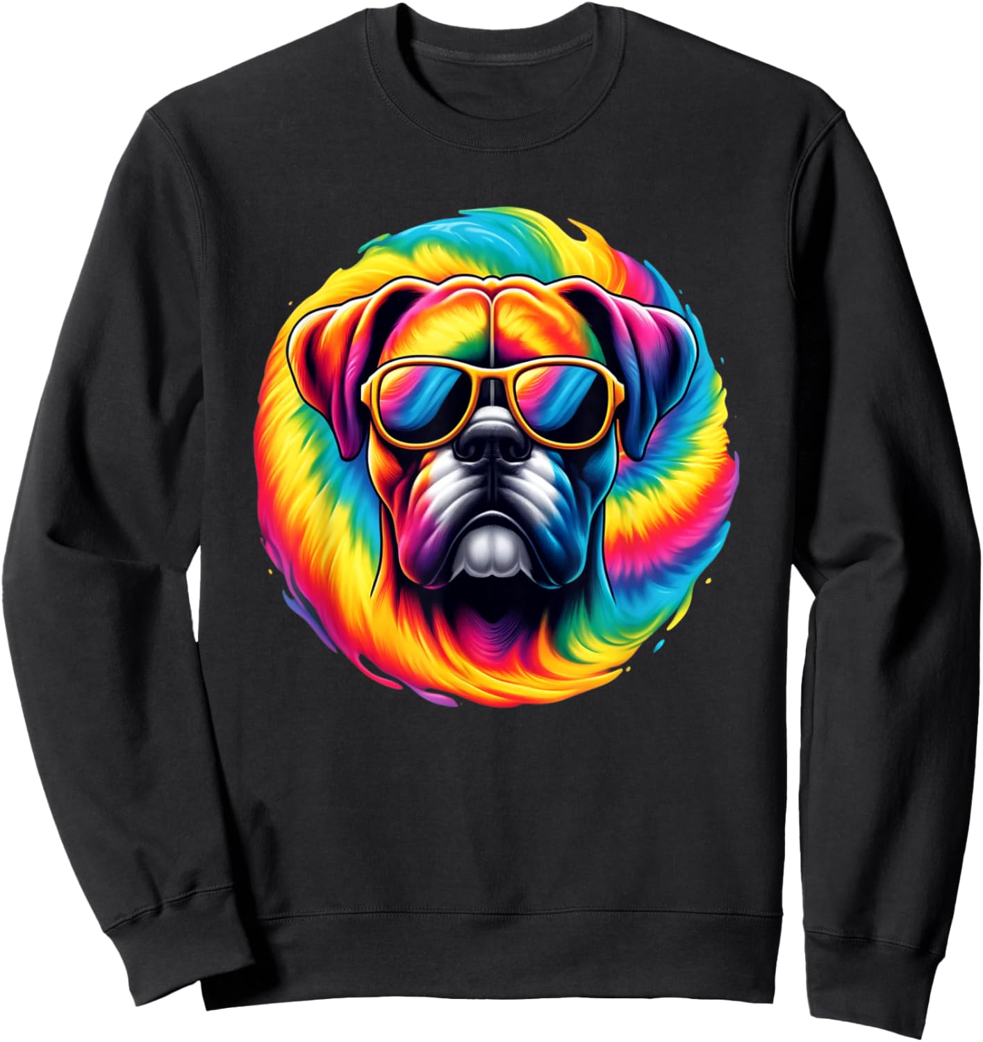 Tie Dye Art Sunglasses Boxer Dog Boxers Sweatshirt - Sweatshirt | Black
