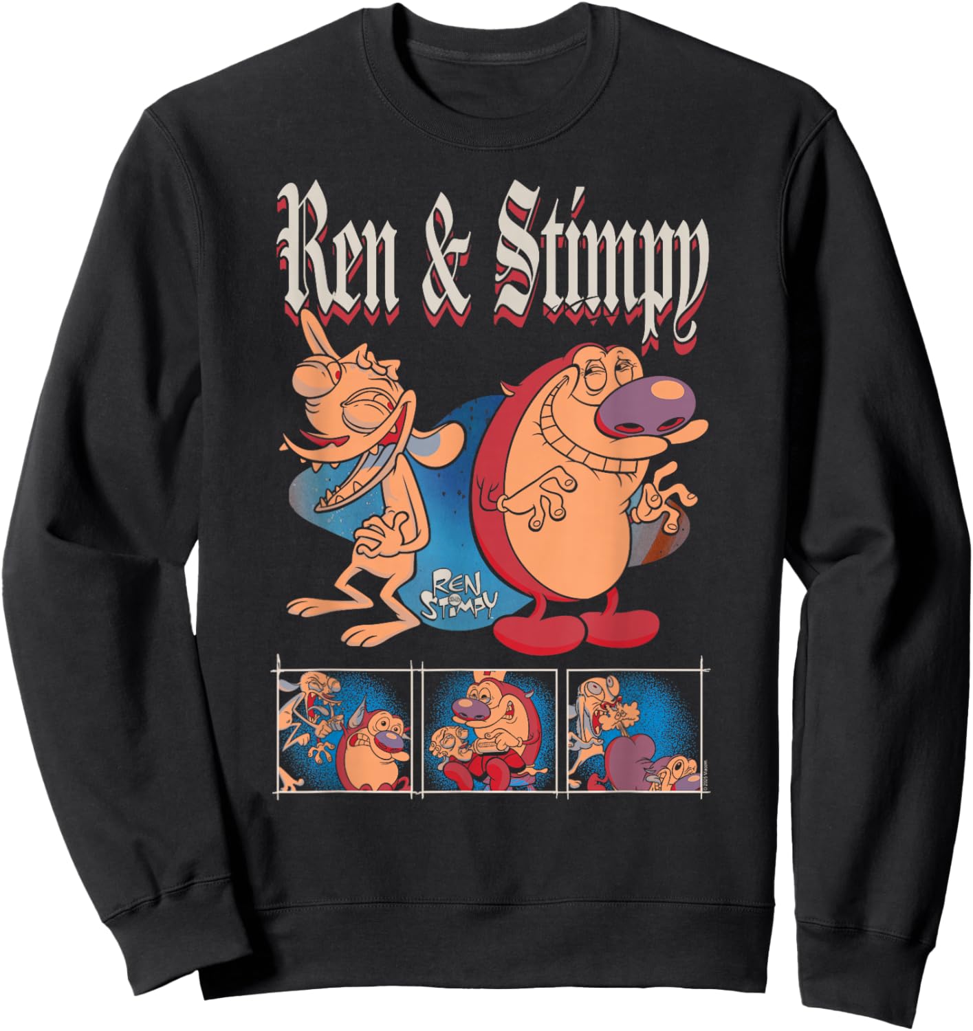 Ren and Stimpy Old English Retro Characters Funny Cartoon Sweatshirt - Sweatshirt | Black