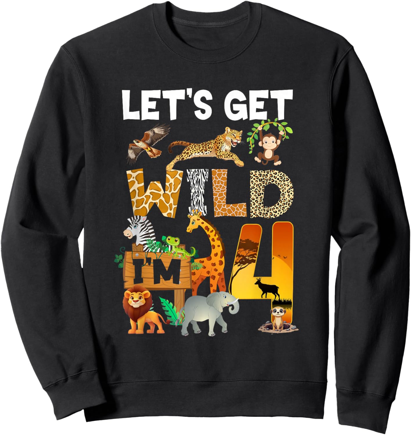4 Year Old Zoo Birthday Safari Jungle Animal 4Th Bday Sweatshirt - Sweatshirt | Black
