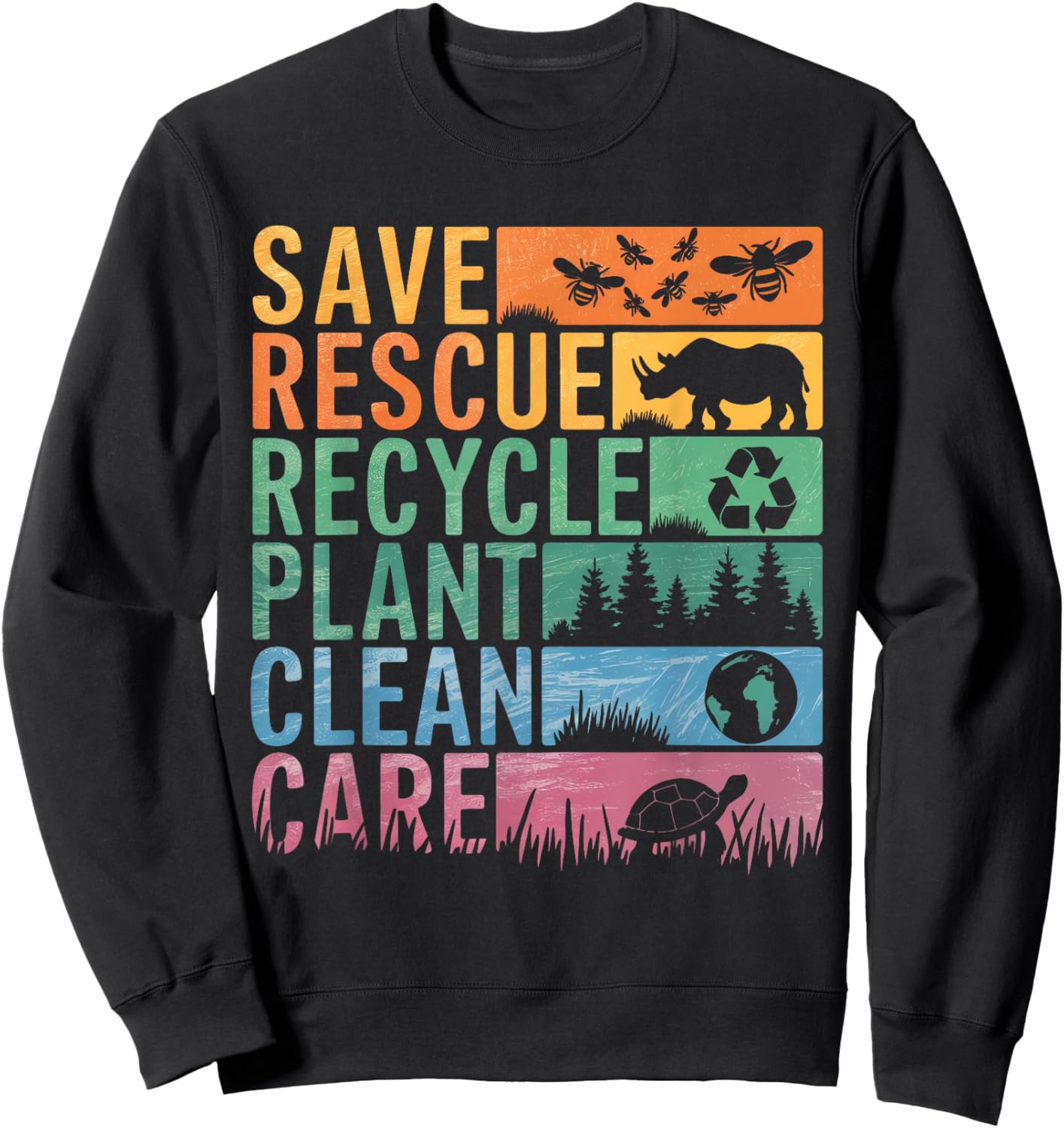Save Bees Rescue Animals Recycle Plastic Earth Day Sweatshirt - Sweatshirt | Black