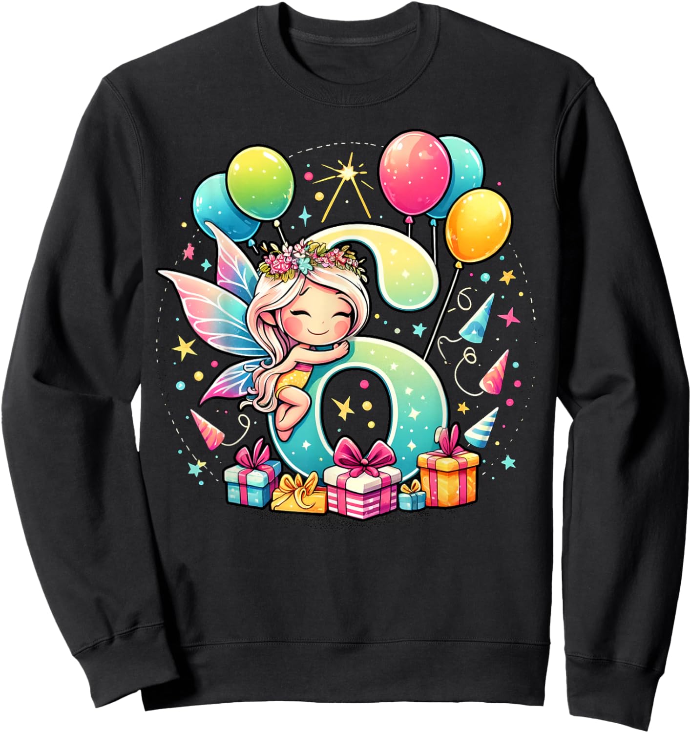 Kids Fairy Theme sixth Bday Party 6th Fairy Birthday Sweatshirt - Sweatshirt | Black