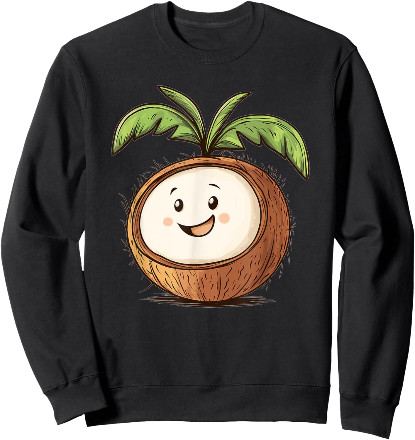 Cute Smiling Coconut I Cartoon Coconut Sweatshirt - Sweatshirt | Black