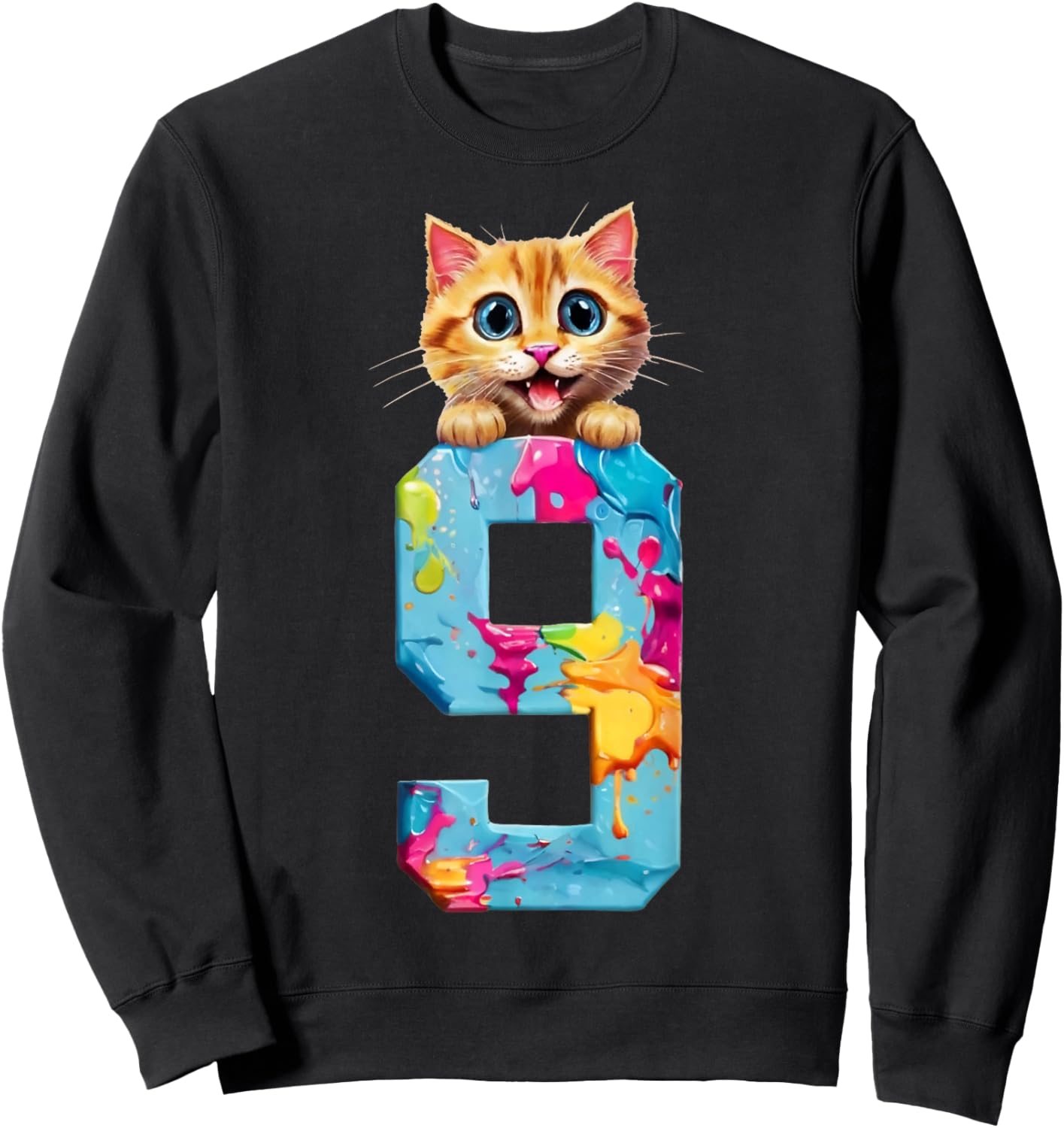 CATS 9 YEARS CAT 9th BIRTHDAY Men Women Kids Sweatshirt - Sweatshirt | Black