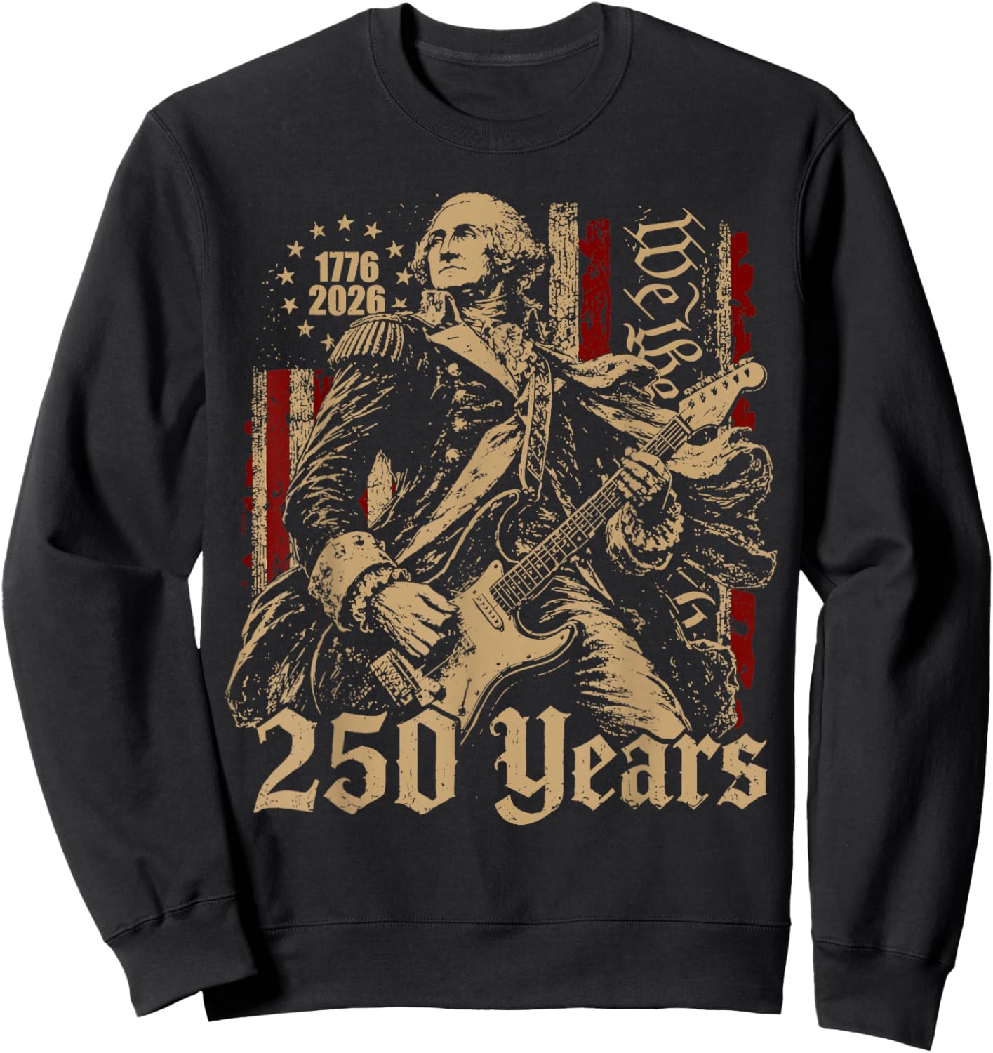 Vintage George Washington Playing Guitar 250 Years America Sweatshirt - Sweatshirt | Black