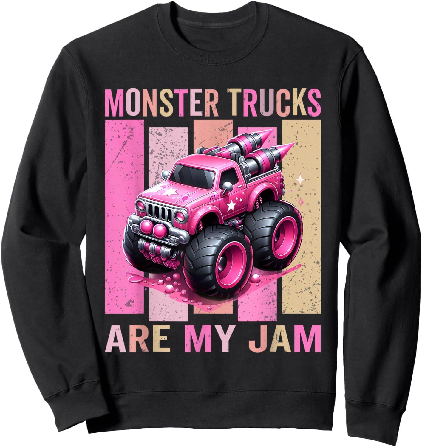 Pink Toddler Girl Monster Trucks Are My Jam Girls Sweatshirt - Sweatshirt | Black
