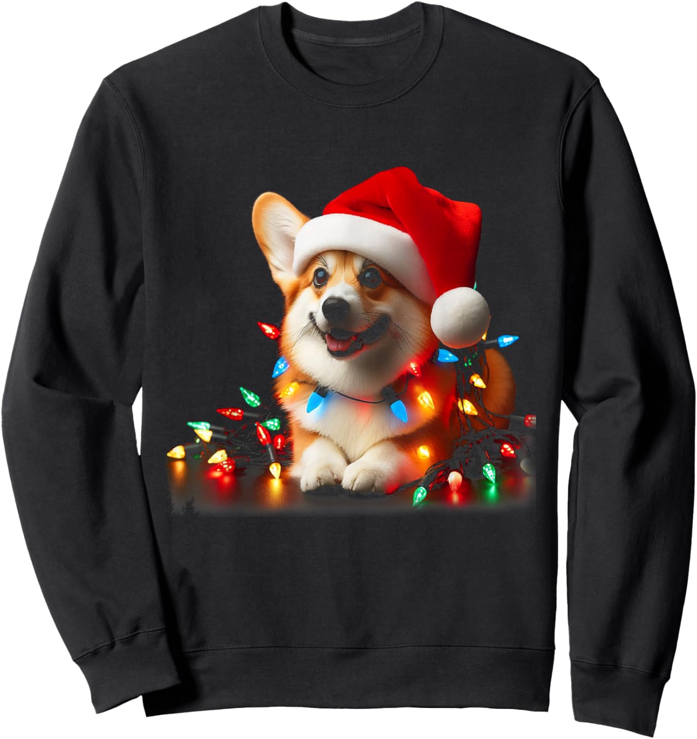 Corgi Santa Christmas Tree Lights Boys Men Corgmas Dog Sweatshirt - Sweatshirt | Black