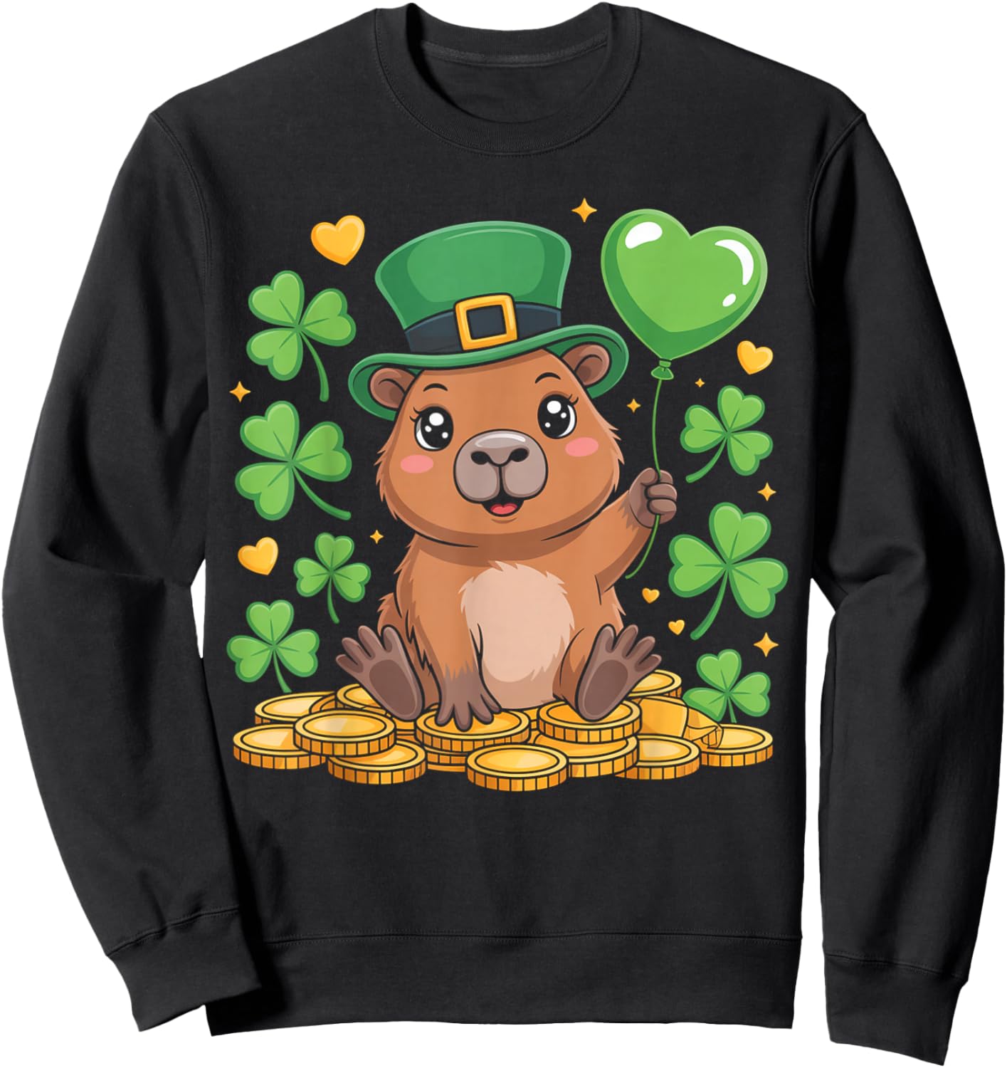 Lucky Capybara St Patricks Day Clover Sweatshirt - Sweatshirt | Black