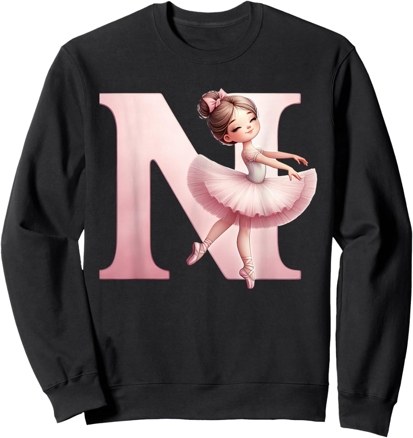 Ballerina Girl Dancing Name First Letter N Girly Tutu Ballet Sweatshirt - Sweatshirt | Black
