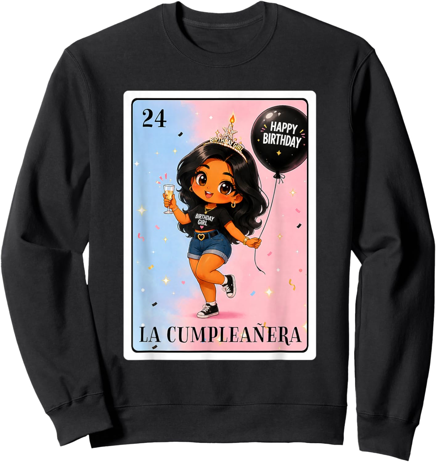 Latina La Cumpleanera Birthday Girl Mexican Bingo Card Sweatshirt - Sweatshirt | Black