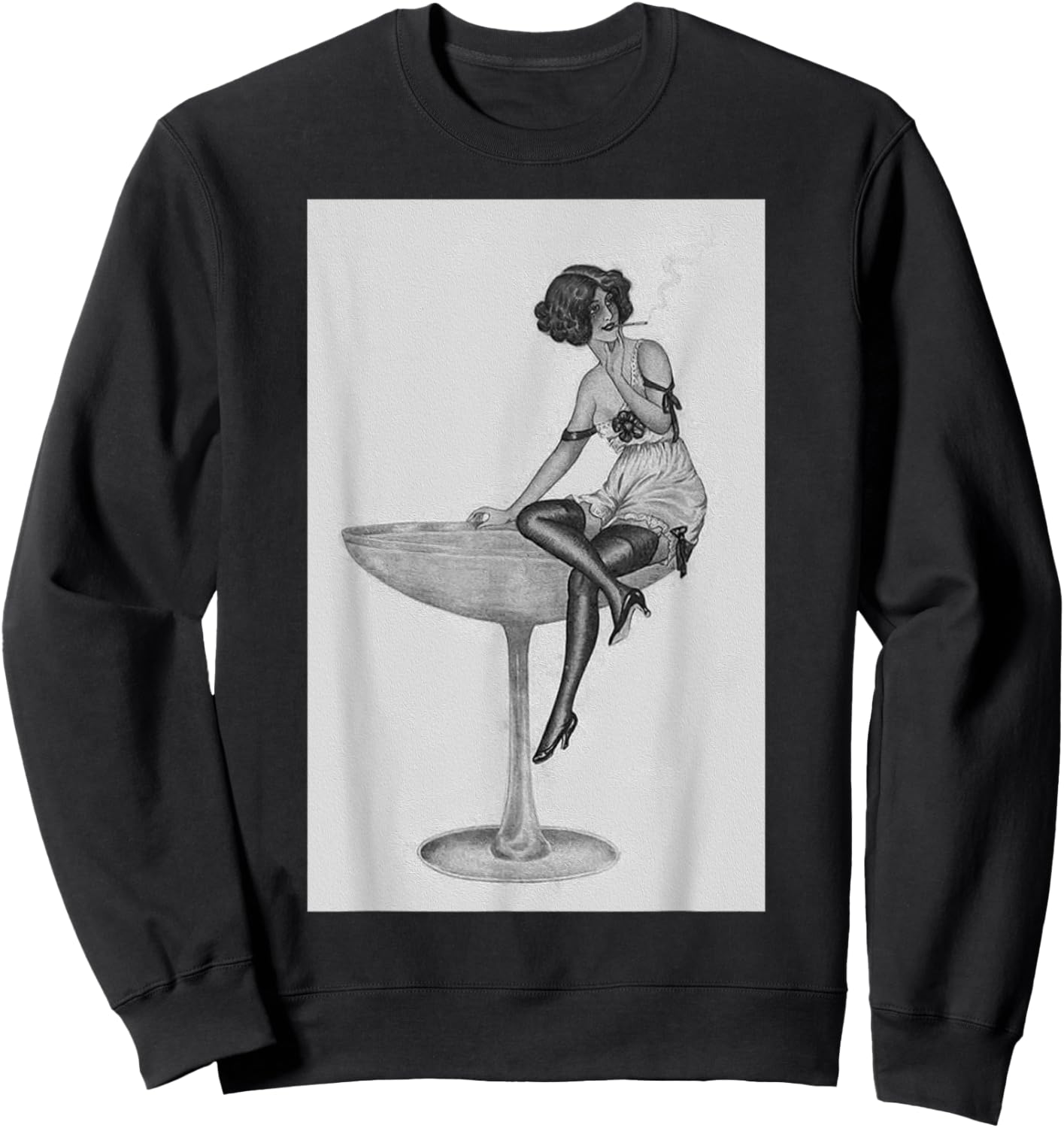 1920's Flapper Girl in Pink Dress - Retro Cocktail Aesthetic Sweatshirt - Sweatshirt | Black