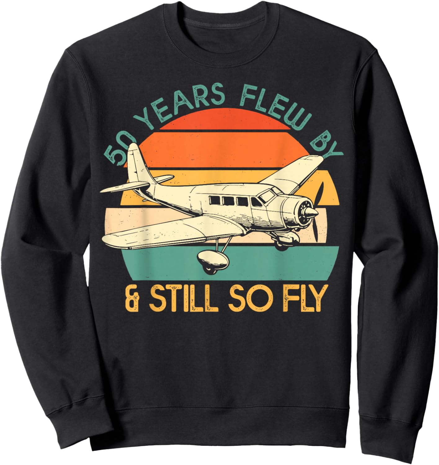 50th Birthday Biplane Turning 50 Airplane Pilot Funny Gift Sweatshirt - Sweatshirt | Black